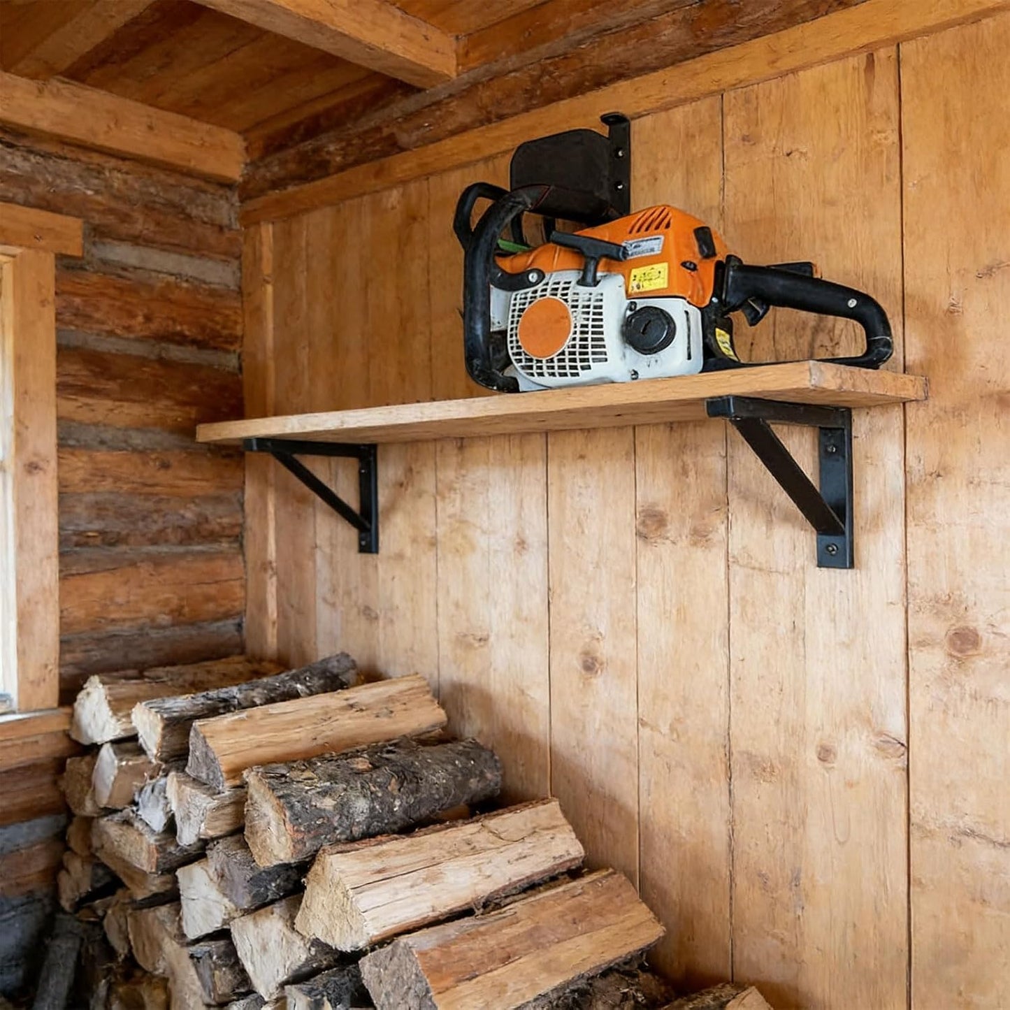 Support Mural Robuste Antirouille Pour Tronçonneuse Pour Un Rangement Sécurisé, Gain De Place Et Sécurité Dans Le Garage, Atelier, étagère Murale Efficace Pour Tronçonneuse Avec Utilisation En