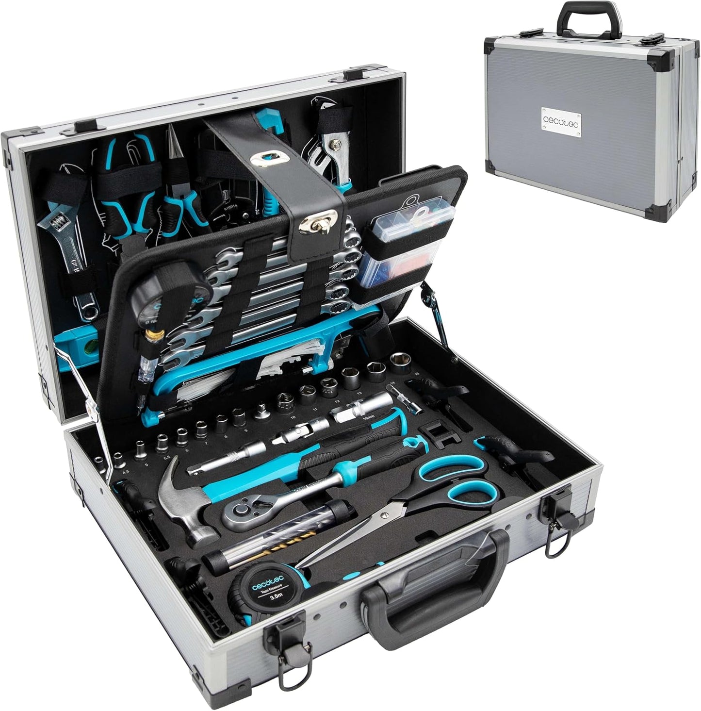 Cecotec Boîte à Outils 68 Pièces ToolBox EasyGo. Étui Ultra-compact Et Portable, Comprend Marteau, Mètre, Tournevis Et Plus, Organisation Interne Optimisée, Idéal Pour Maison Et Voiture