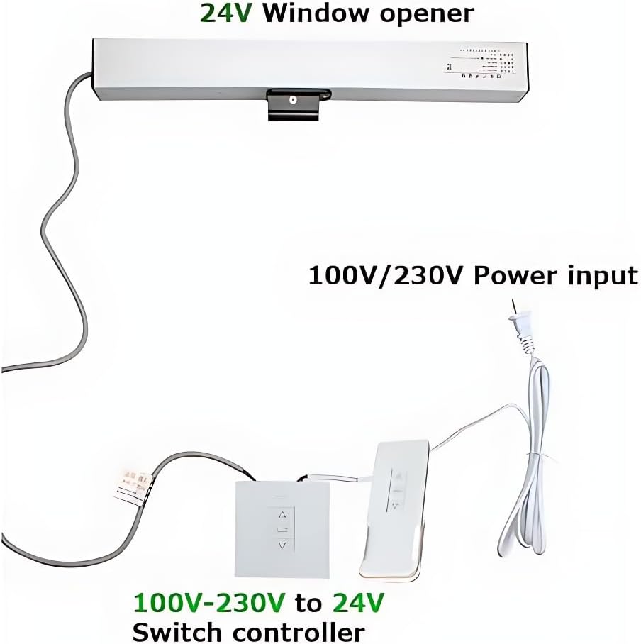 Electric Window Opener Actuator, Motorized Window Opener And Chain Closure 24V With Remote Control And Switch, 300mm-800mm For Skylights And Roof Vents
