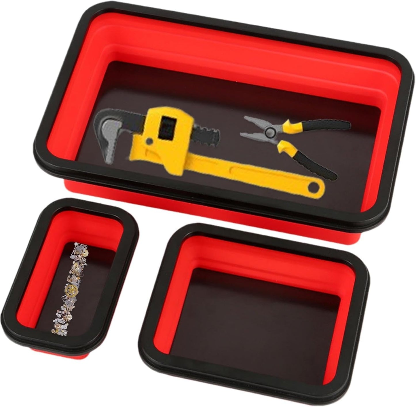  Pièces Magnétiques, Plateau Magnétique Pour Pièces Magnétiques, Plateau à Outils Pliable En Silicone, Boulons, Vis, Petits Bols Lourds En Silicone Polyvalents Avec Base Plateau Magnétique Pour Petites