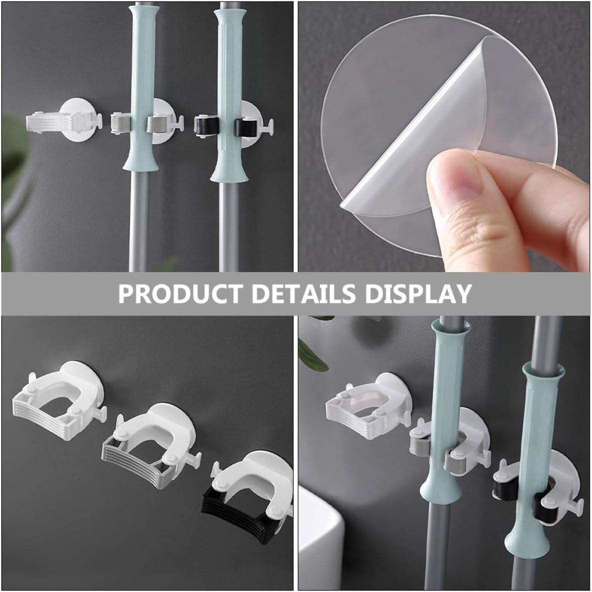  Ciieeo Crochet Mural Sans Perçage Pour Balai à Franges 4 Pièces Gris Plastique Robuste Support Pour Rangement La Cuisine Et Salle De Bain