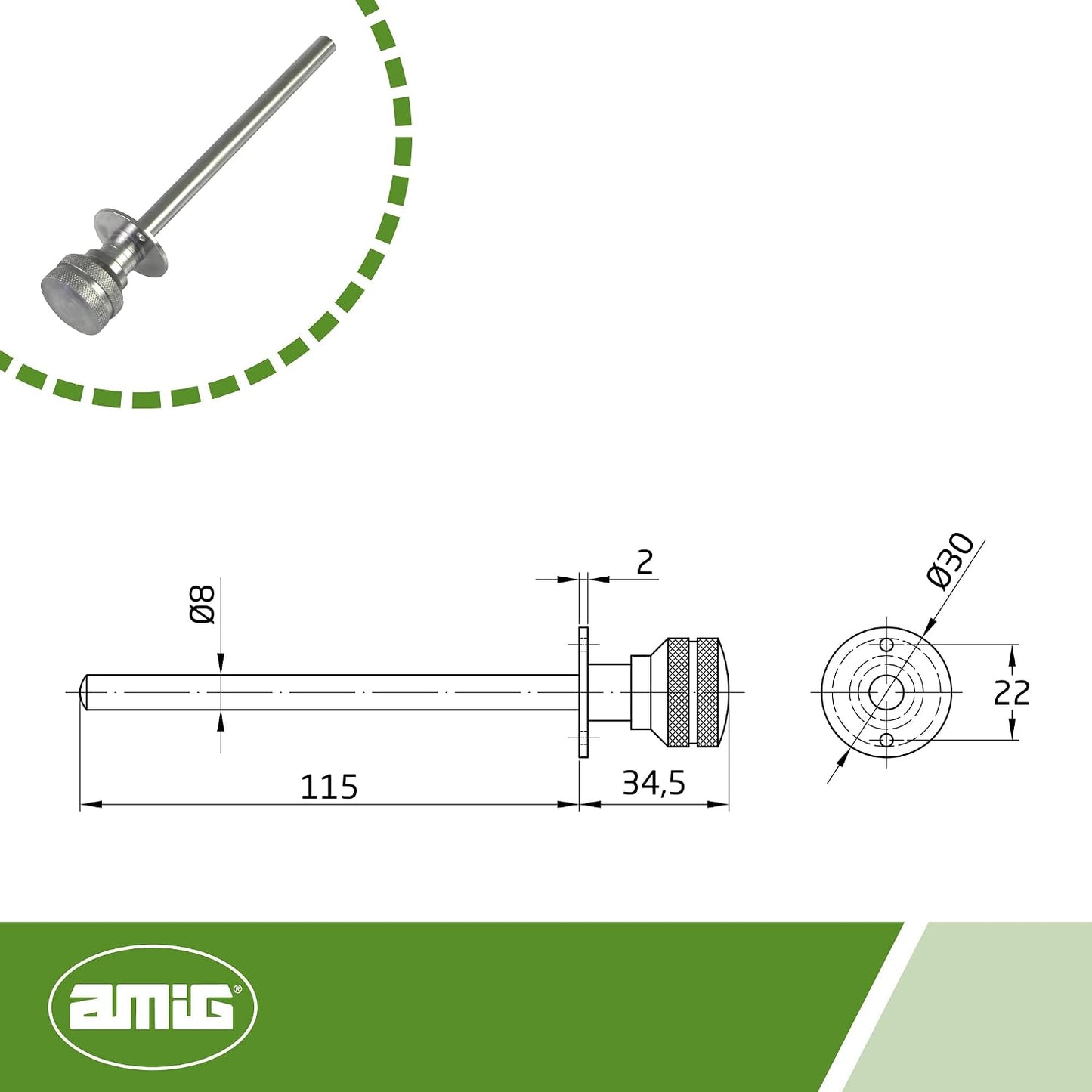  Amig - Goupille De Verrouillage Pour Fenêtres Courroies En Bois Ou Aluminium Mod.40 | Convient Pour Sécuriser Les Stores | Fermeture De Sécurité Zamak Chromée | Dimensions : Ø 30 X 152 Mm