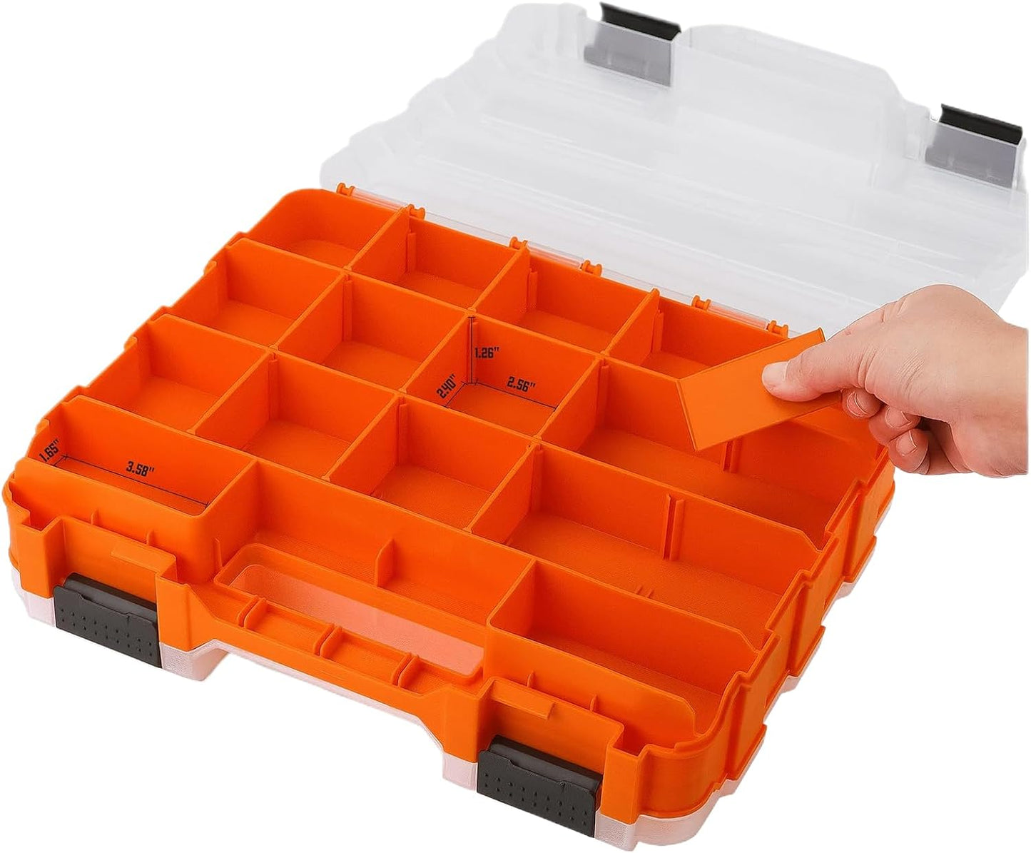  Boîte à Outils Portable – Mallette De Rangement Double Face à 34 Compartiments, Support Pour Forets Et écrous De Boulons Avec Couvercle Transparent, Organiseur En Plastique Dur Avec Fermeture Sécurisé