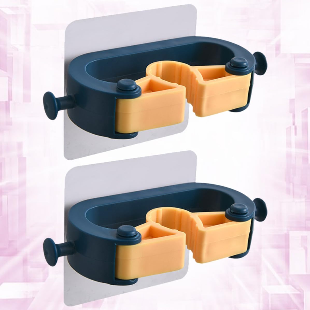  Jojofuny Porte-balai Mural 2pcs En Abs Bleu Sans Perçage, Résistant à L'usure, Organisateur De Balais Cuisine Et Garage