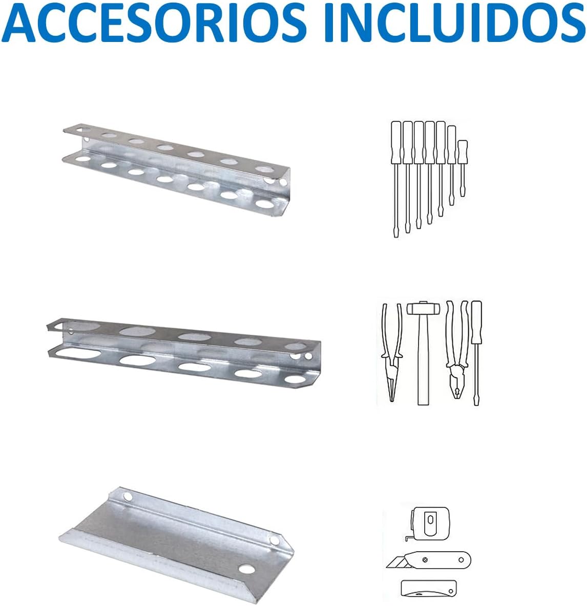  Simon Rack Panneau Mural Perforé Porte Outils, Jeu De 17 Crochets, 900x400 Mm, Galvanisé - Simonwork