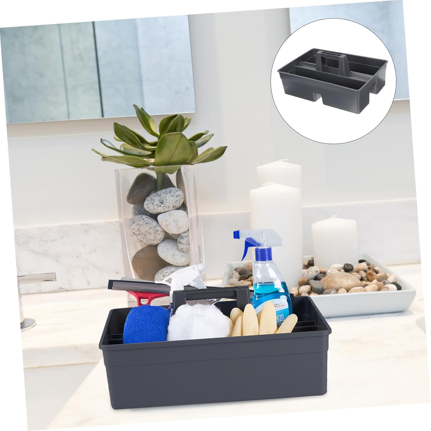  Ciieeo Panier De Nettoyage Empilable Panier à Main En Plastique Design Portable Poignée Pour Rangement Ménager