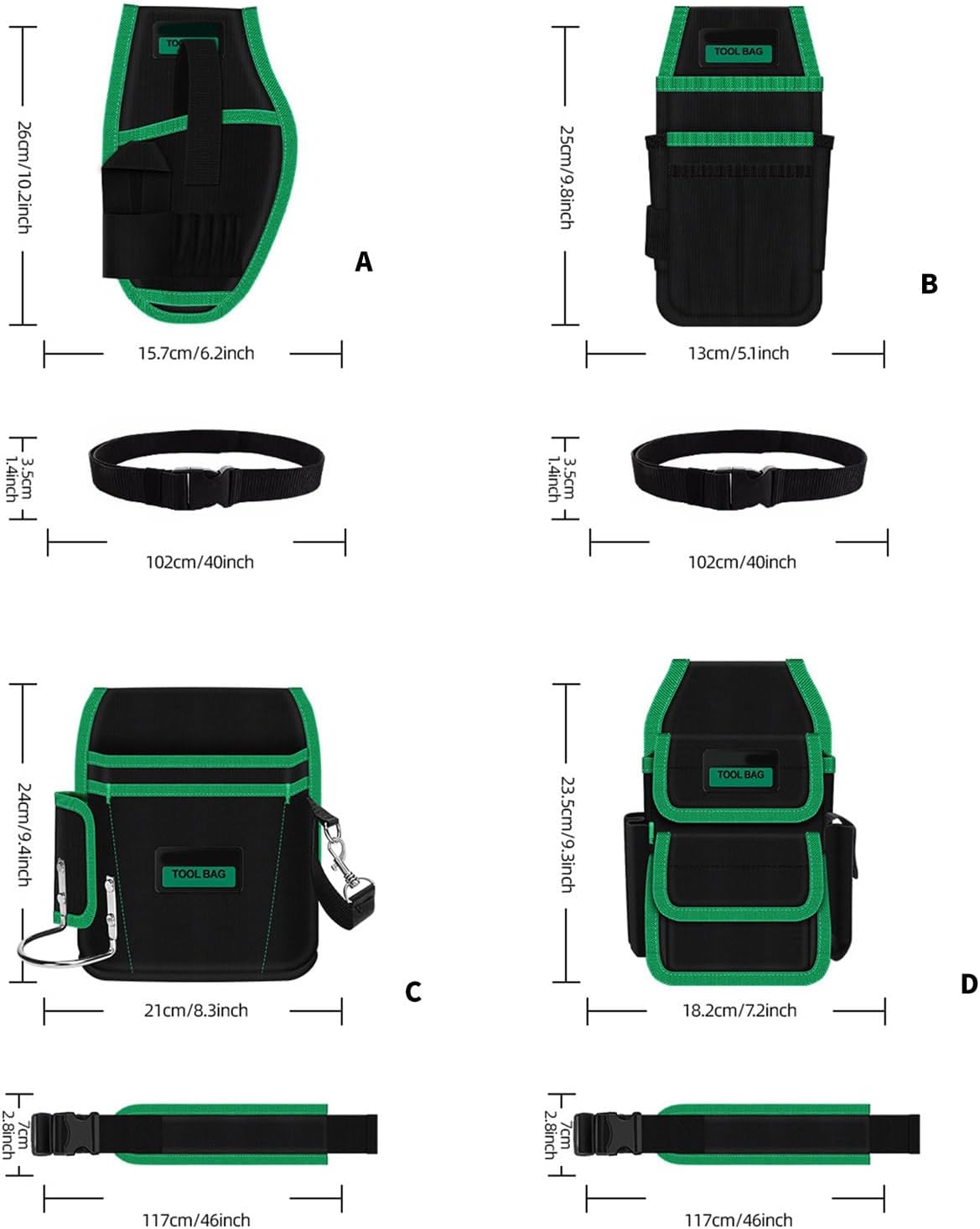  Lot De 2 Pochettes à Outils Avec Plusieurs Compartiments Pour Une Organisation Sécurisée, La Construction, La Réparation, Sac Banane Multifonction