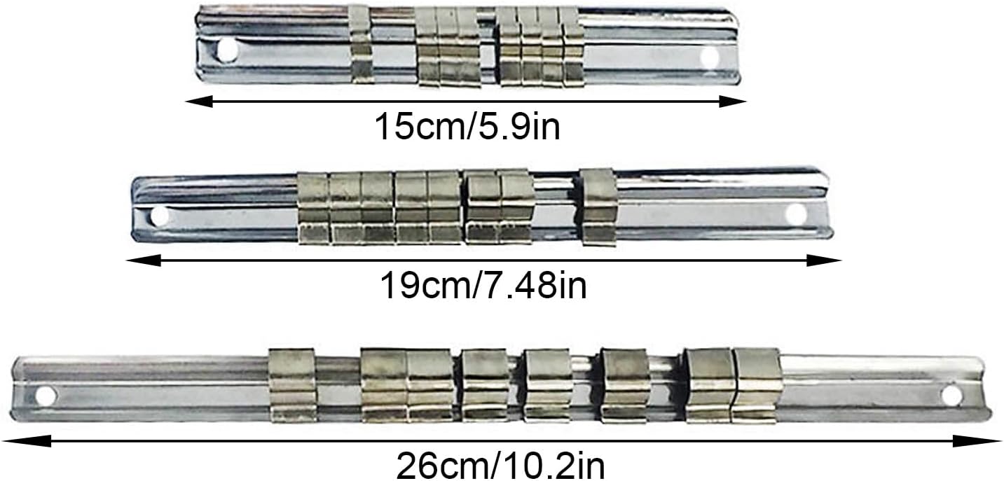  3 Pièces 1/4 Pouces 3/8 Pouces 1/2 Pouces Avec 8 Clips De Douille De Rangement De Manchon Multifonctionnel Sur L ' Organisation Des Outils Piste De Port Robuste