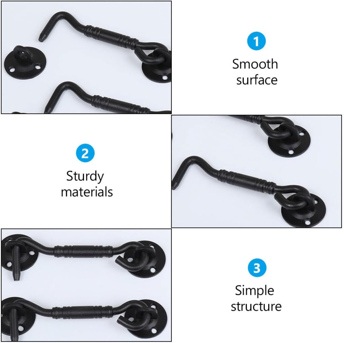  OUNONA Loquet à Crochet En Acier Inoxydable Mat Noir Serrure De Sécurité Pour Porte De Grange Et Fenêtre Verrouillage Solide Pour Portail Coulissant Quincaillerie De Fenêtre