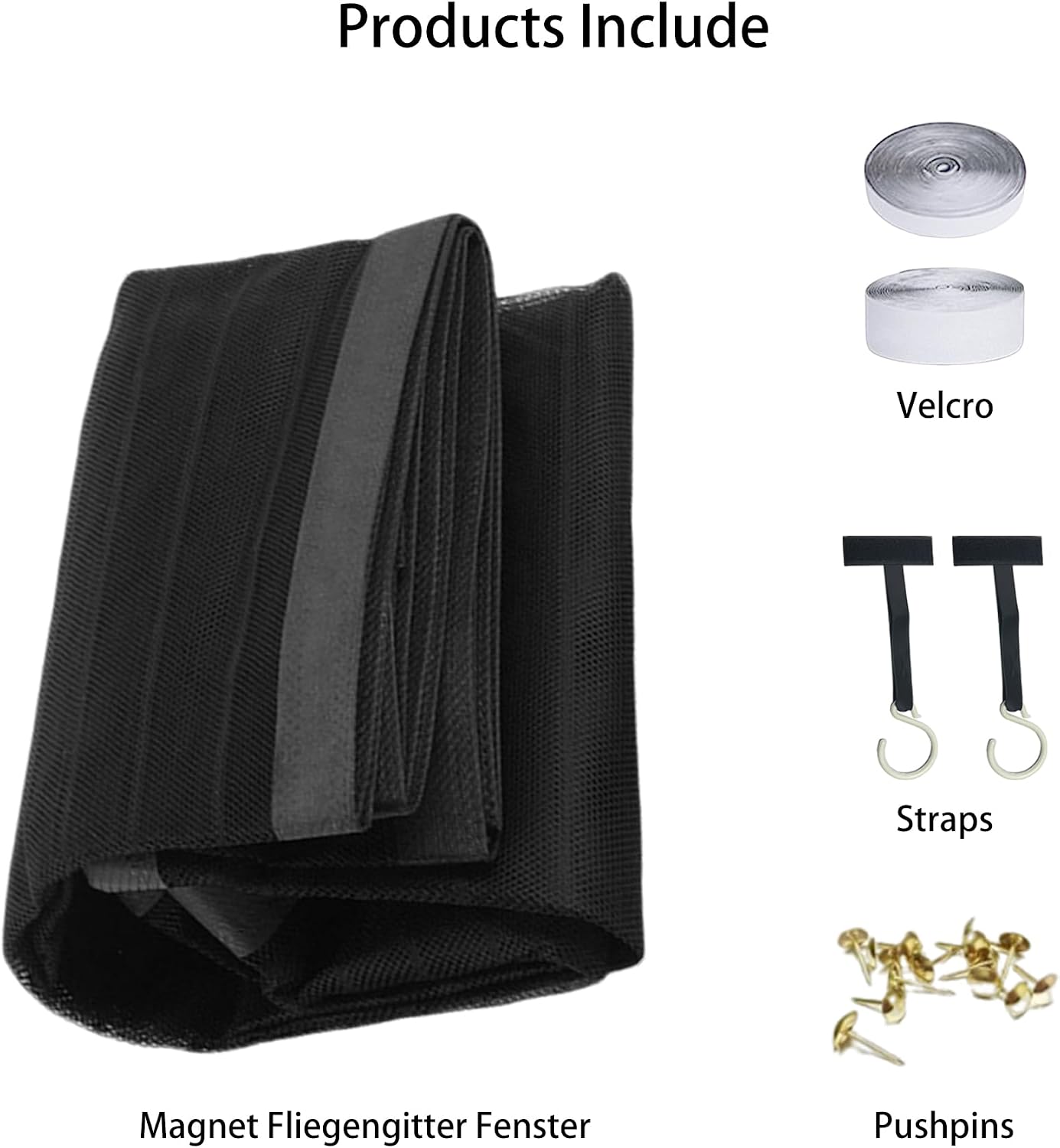  Mosquito Net Window 119 X 100 Cm Roll-Up Magnetic Automatic Stop For Types Of Windows, Black