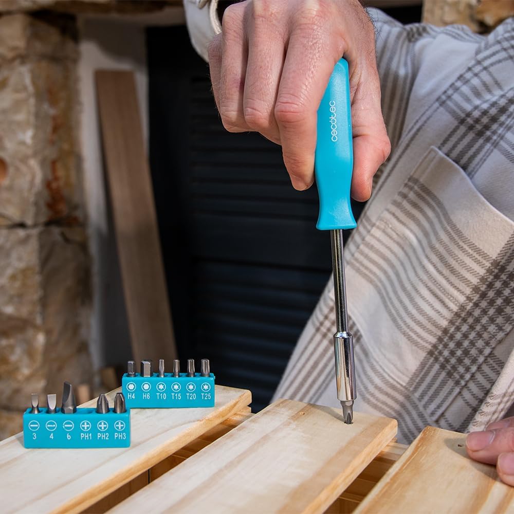  Cecotec Boîte à Outils 68 Pièces ToolBox EasyGo. Étui Ultra-compact Et Portable, Comprend Marteau, Mètre, Tournevis Et Plus, Organisation Interne Optimisée, Idéal Pour Maison Et Voiture