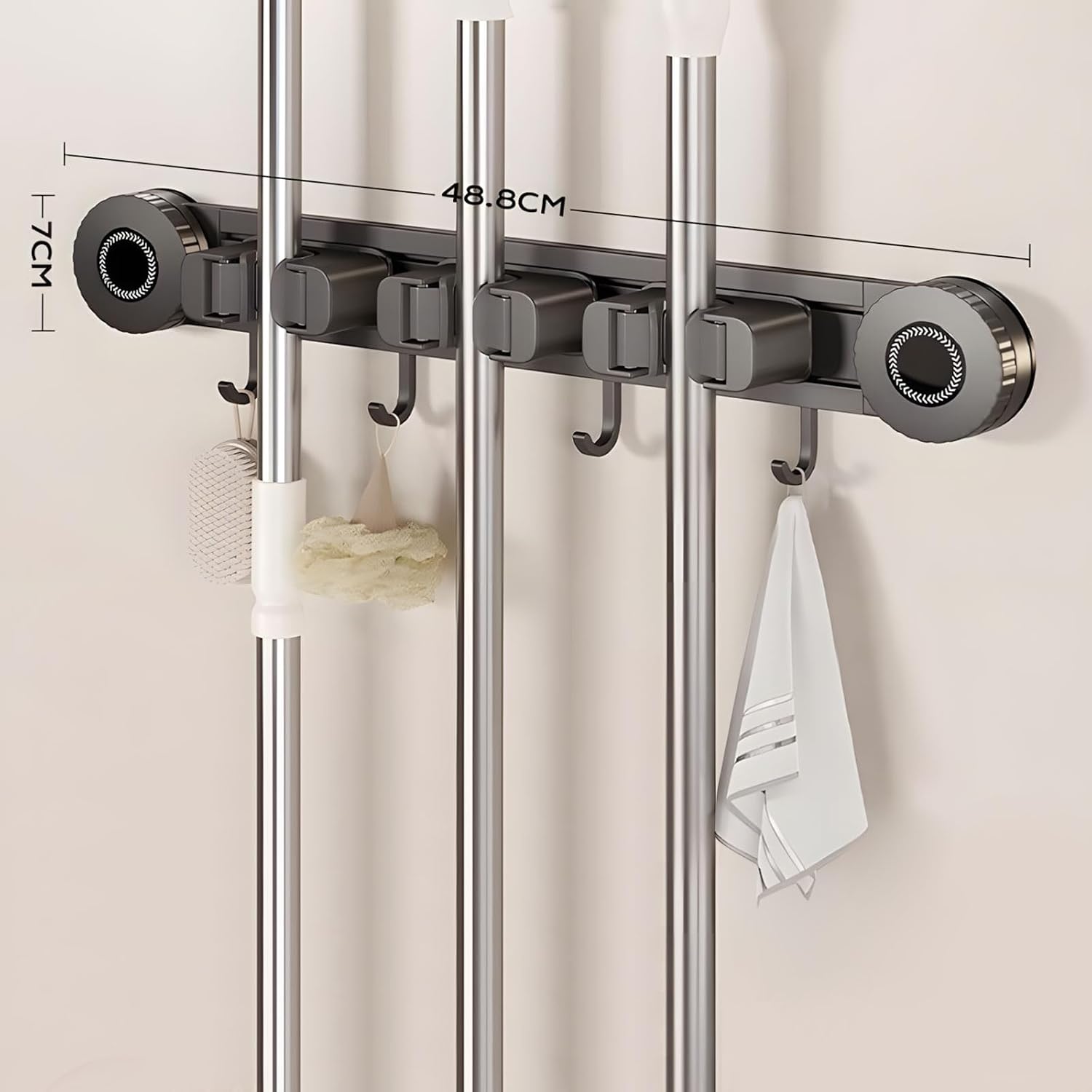  Support Mural Pour Balai Et Serpillère En Aluminium Antirouille - Support De Suspension Gratuit Pour Outils De Nettoyage Dans La Salle De Bain Et La Cuisine