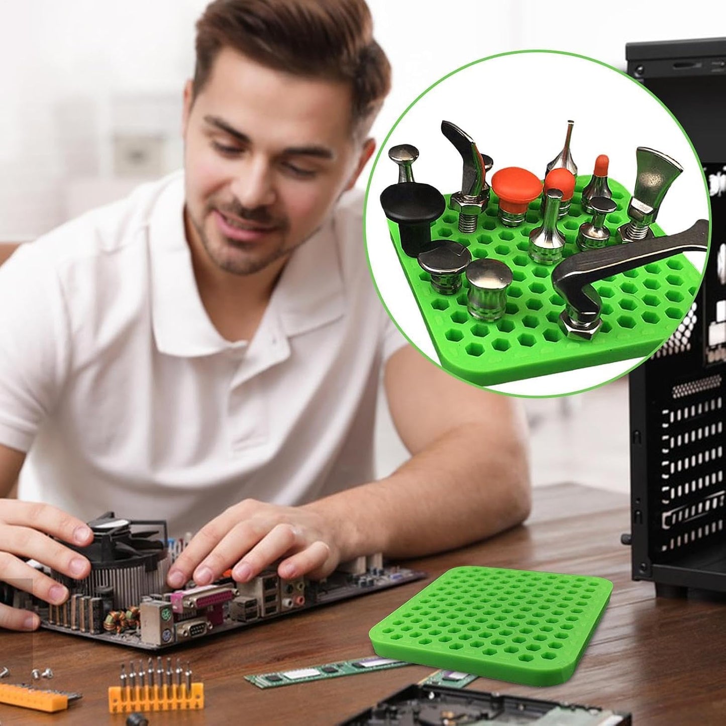  Compact Parts Organiseur De Matériel En Silicone 10,9 X 10,3 X 1 Cm Boîte à Outils Avec Disposition Segmentée, Système De Support D'outils, Style De Design Antidérapant, Rangement De Fixation