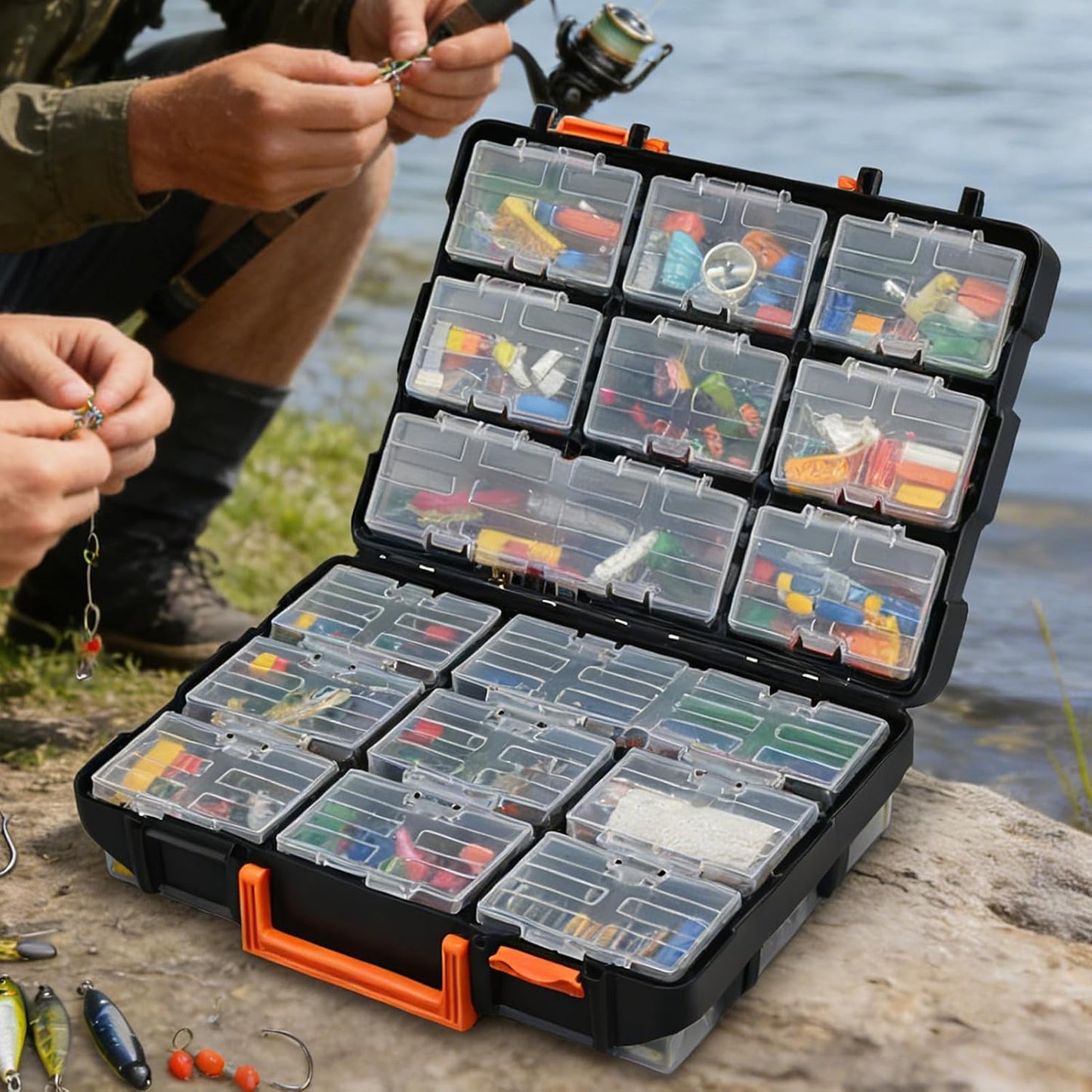GENERIC Organiseur De Pièces Authentiques, Boîte De Rangement Amovible, 36,5 Cm, 12 Compartiments Avec Poignée, Organiseur Robuste, Boîte Avec Design Empilable, Rangement D'outils Pour Garage Et Atelier