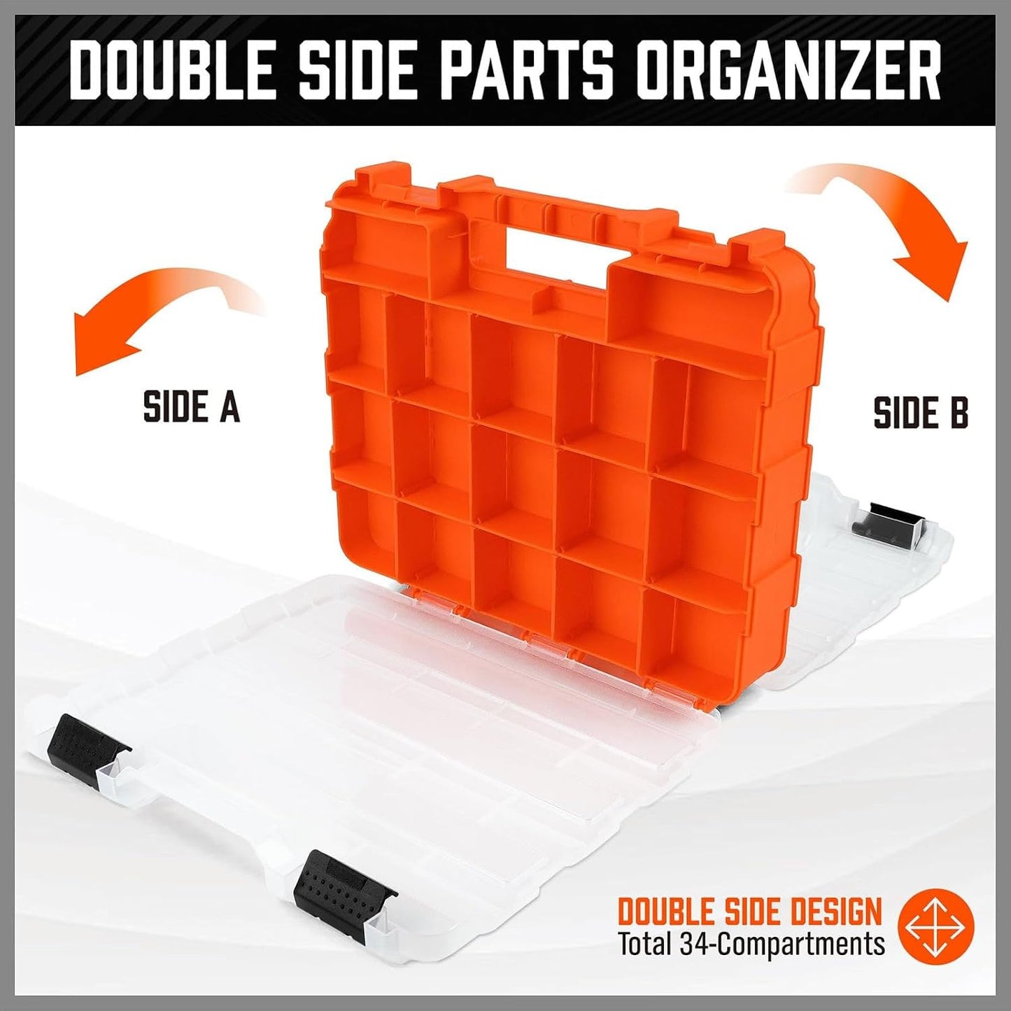  Boîte à Outils – Boîte à Outils Portable Double Face 34 Compartiments Pour Forets, Boulons, écrous, Douilles, Matériel, Petites Pièces, électronique, Perles, Rangement Sécurisé Avec Couvercle Pour La