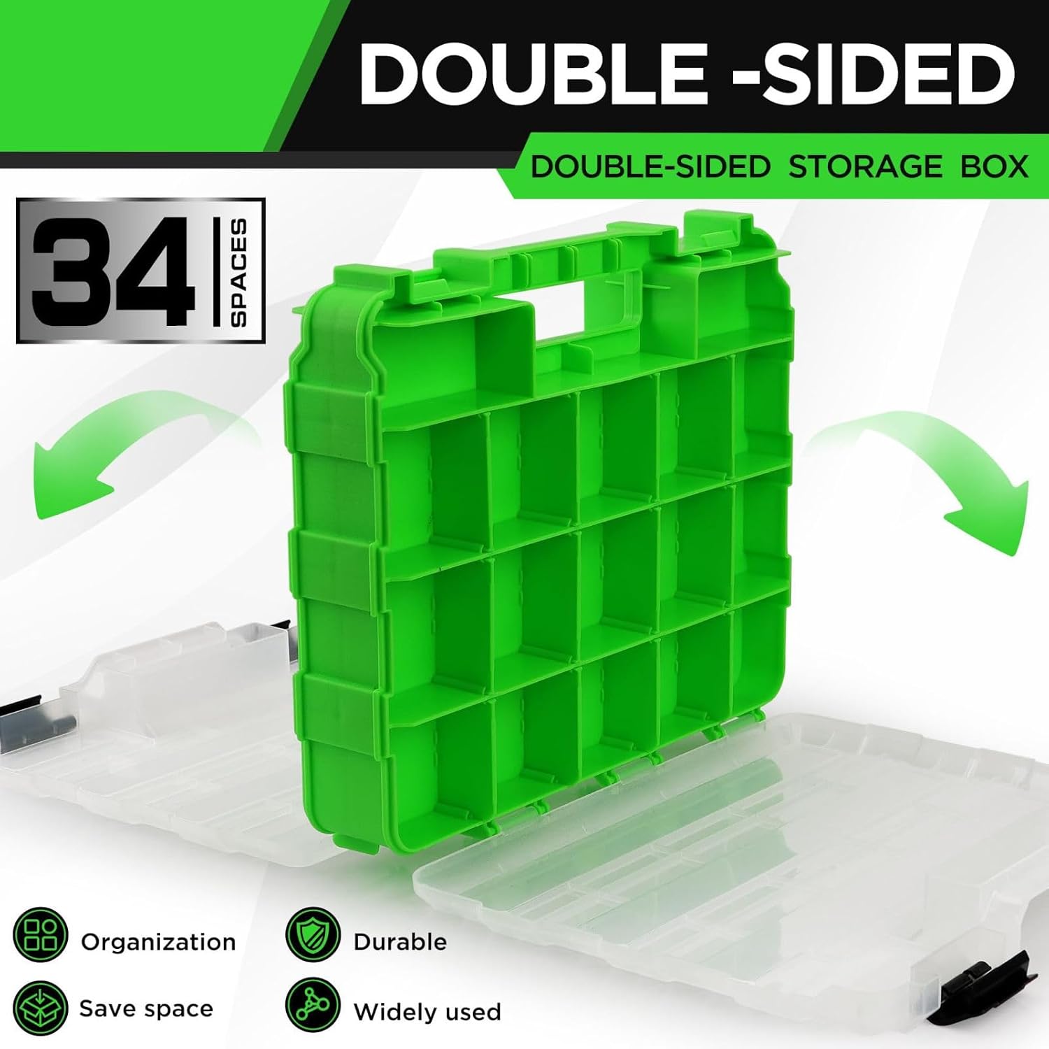 GENERIC Boîte à Outils – Boîte à Outils Portable à 34 Compartiments | Conteneur De Quincaillerie Avec Couvercle Transparent – Pour Garage, Maison, Atelier, Matériel De Quincaillerie à Ongles, écrous