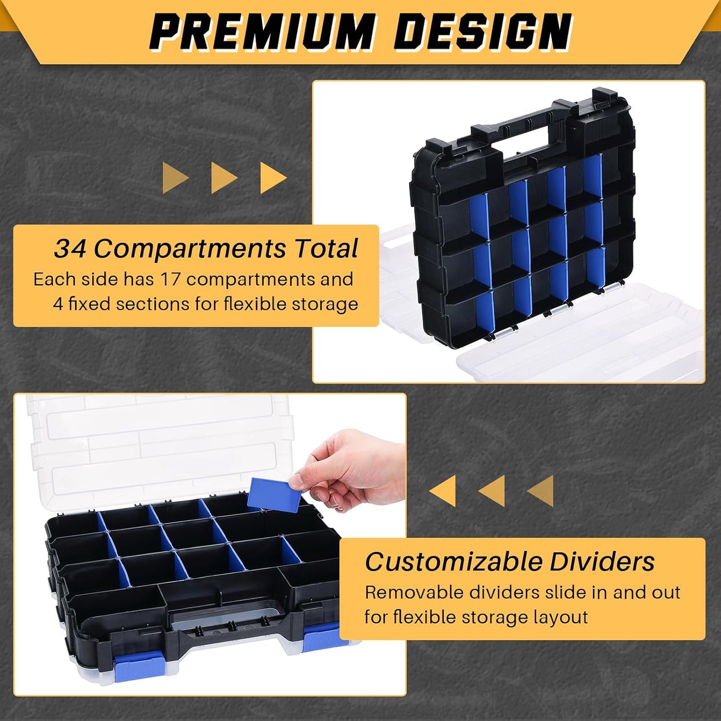  DASBET Boîte De Rangement à Outils Double Face à 34 Compartiments Avec Couvercle Transparent Pour Vis, écrous, Petites Pièces