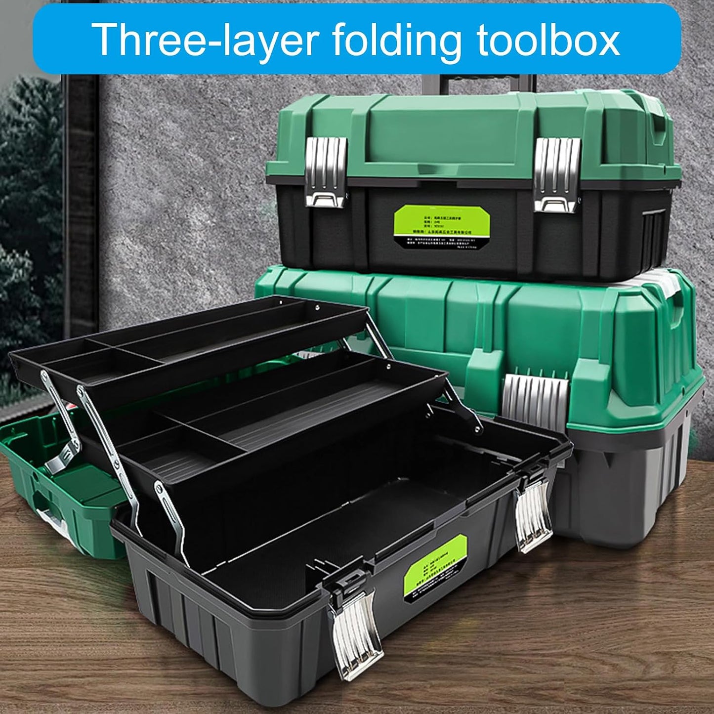  Boîte De Rangement Professionnelle Pour Outils De 43,2 Cm De Grande Capacité Avec 3 Niveaux Démontables Adaptée Pour Les Amateurs De Bricolage