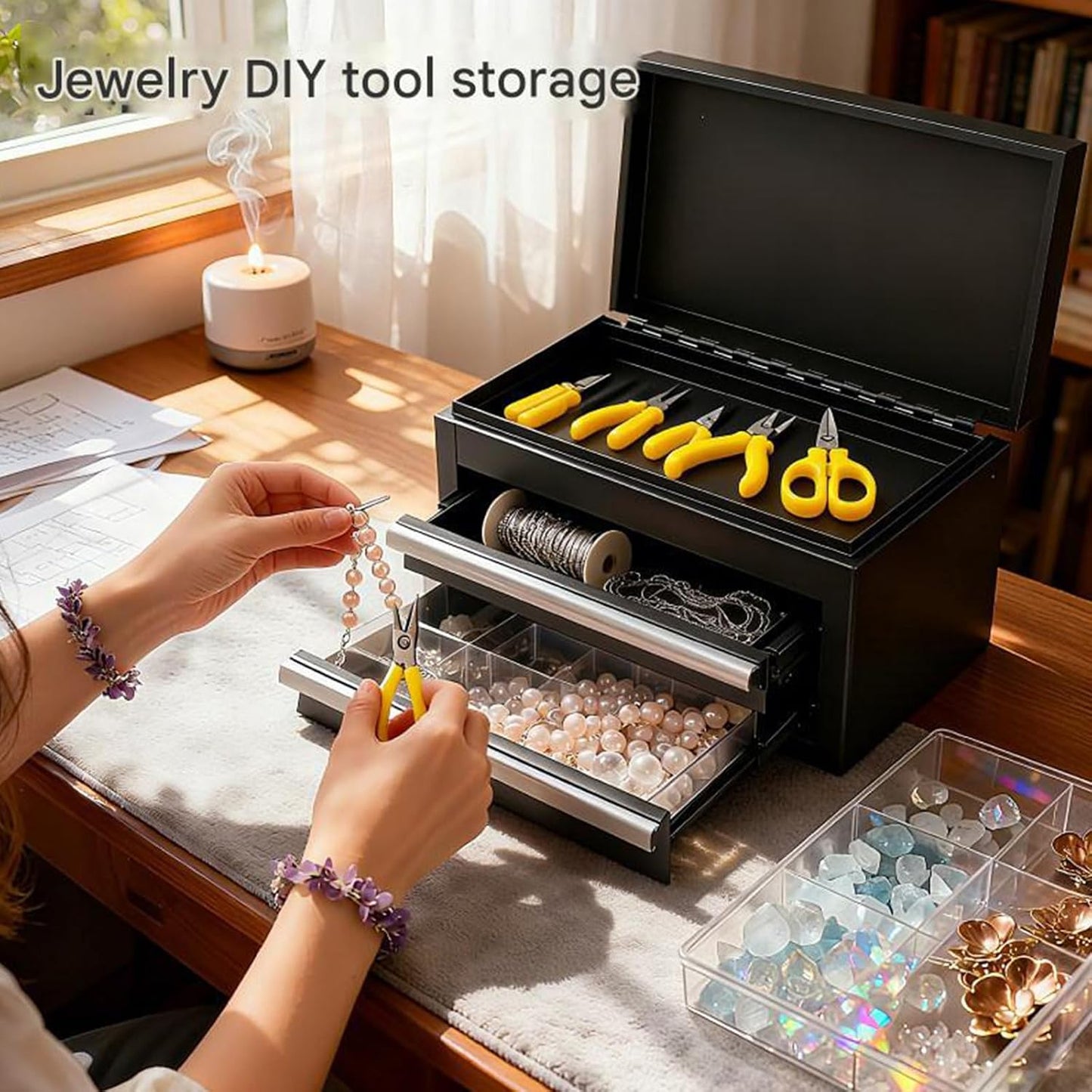  Boîte à Outils Compacte En Acier à 2 Couches Avec Séparateurs Amovibles Et Glissières Lisses En Métal étanche