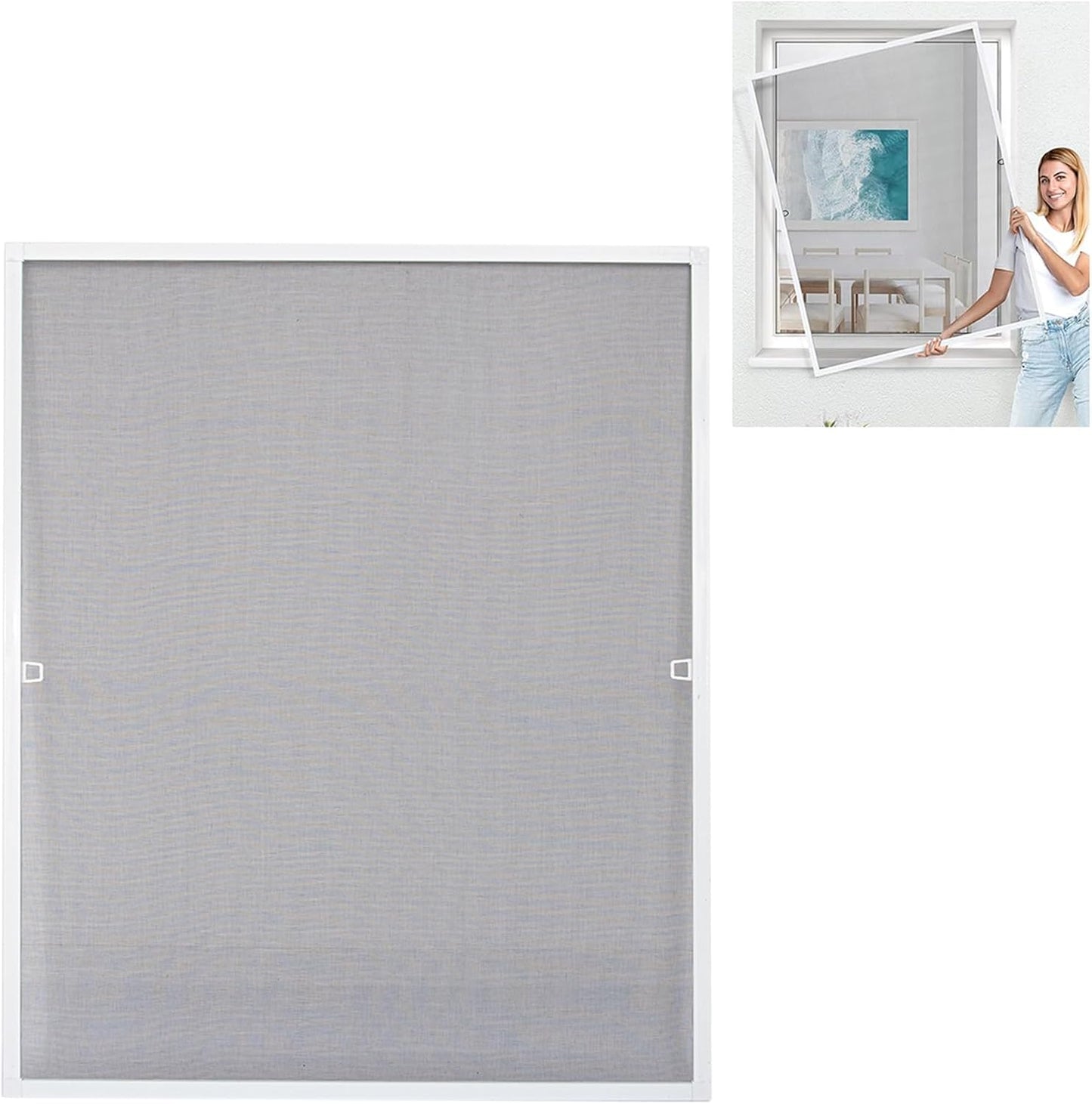 Amig - Moustiquaire Fixe Pour Fenêtre - 120 X 140 Cm - Cadre En Aluminium Blanc - Maille En Fibre De Verre Grise - Installation Avec Vis - Ventilation Avec Protection Contre Les Insectes - Mod. MF01