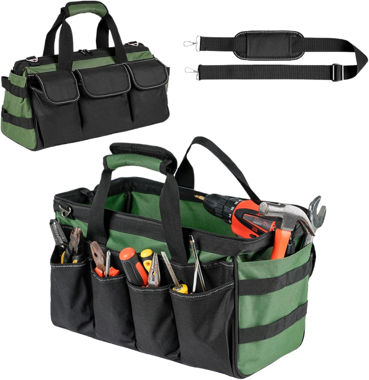 GENERIC Sac à Outils, Organiseur Portable En Tissu Oxford, Sac à Outils D'électricien à Large Ouverture, Pour Homme, Mécanicien, électricien, Charpentier, Garage, Réparation De Voyage, Tournevis, Clés, Forets