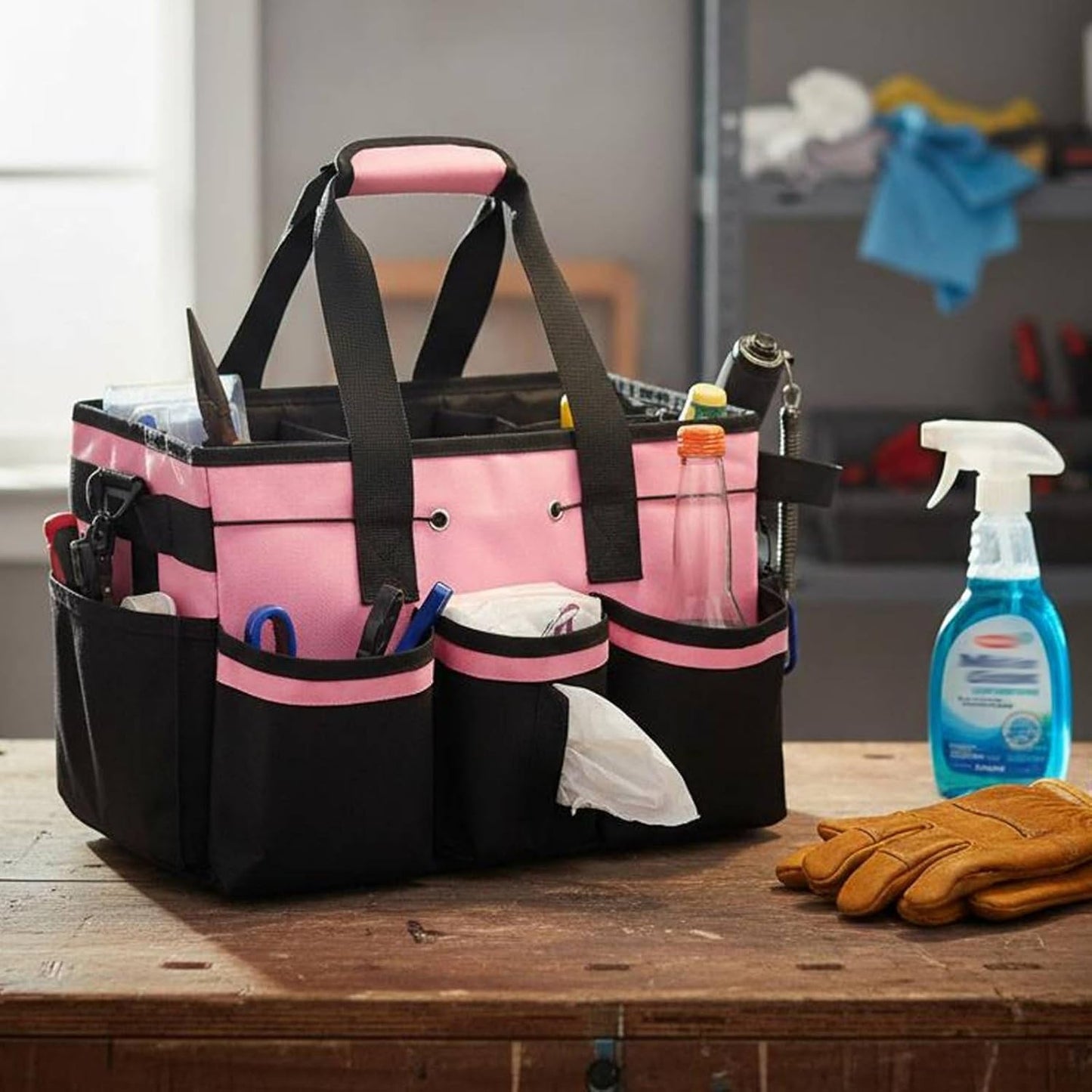  Qianly Sac Fourre-tout à Outils Multi-Poches Multifonctionnel Sacoche à Outils Portable Avec Bandoulière Compartiments Réglables Pour Voiture, Garage, Jardin, Blanc, Ns-214