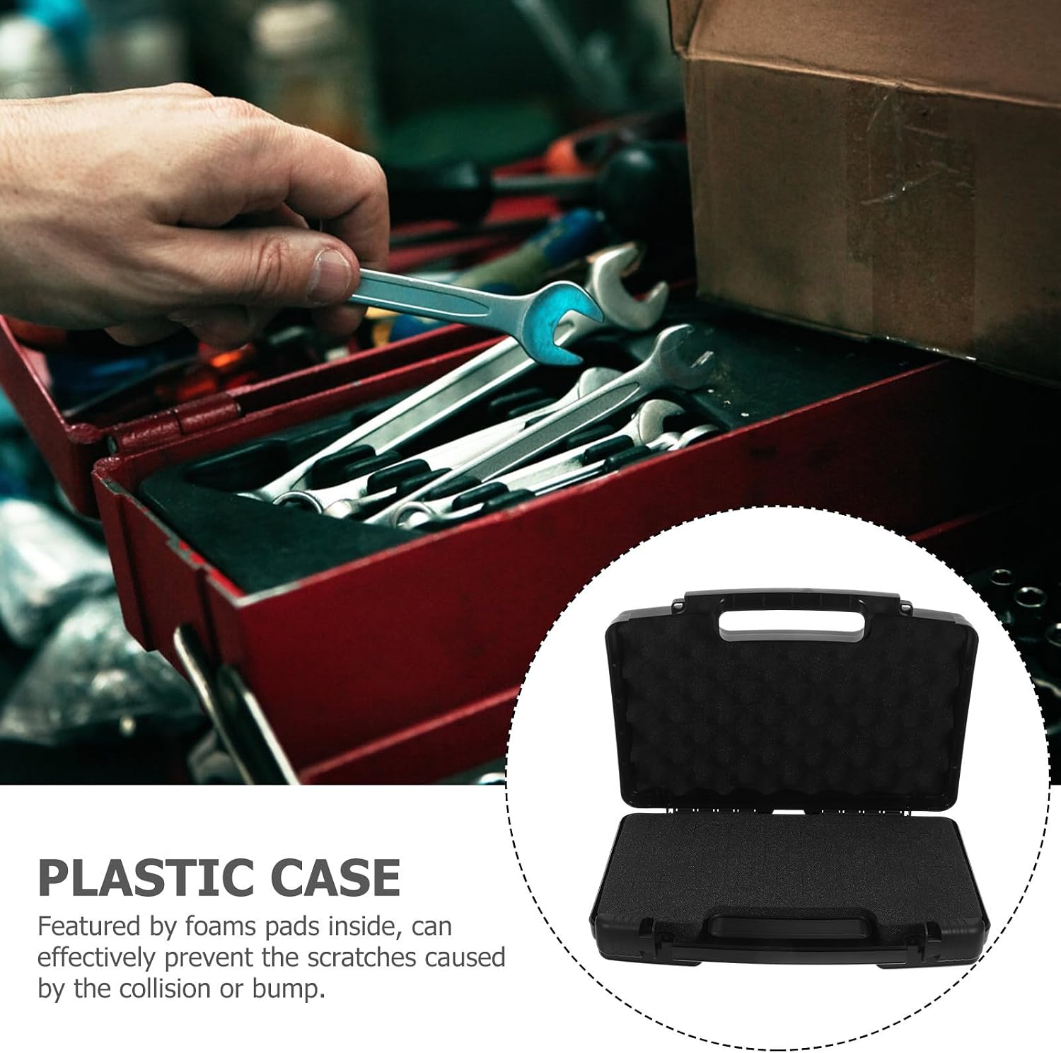  STOBAZA Boîte à Outils Portative Et Capacité De Charge En Plastique Noir Avec Mousse Intérieure, Haute Rigidité Pour Entretien Automobile Et Navigation