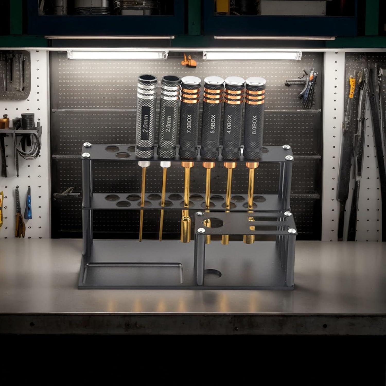  Support De Rangement Pour Tournevis De Bureau, Support à Outils En D'aluminium Avec Plateau à Vis Intégré, Organisateur Pour Tournevis, Pinces, Ciseaux Et Outils De Réparation De Voiture