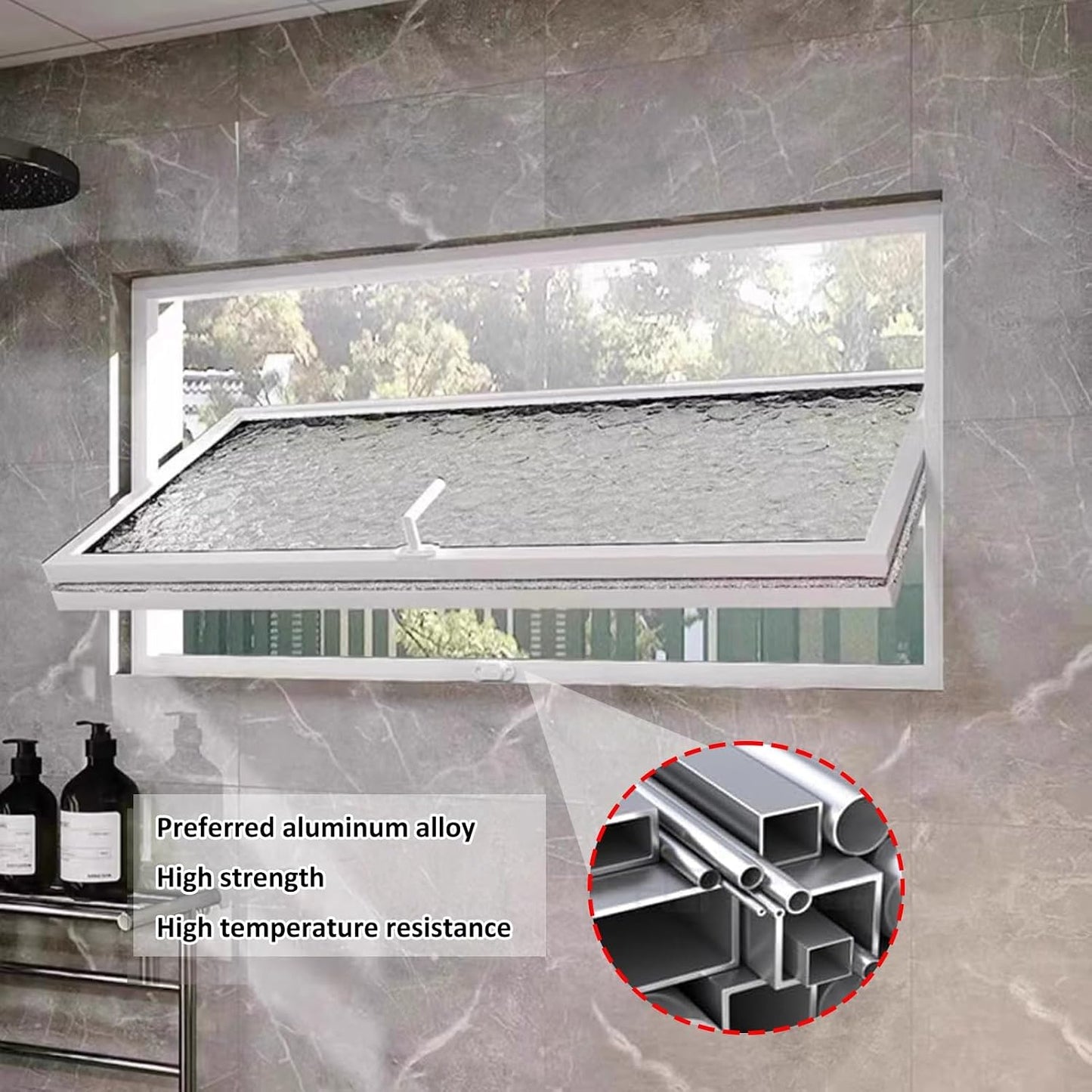  Rectangular Home Window, Ventilated Metal Frame Sliding Window Replacement, 360° Rotatable Tempered Glass Window For Basement, Garage, Bathroom (White, 50 X 30 Cm/19 Inches)
