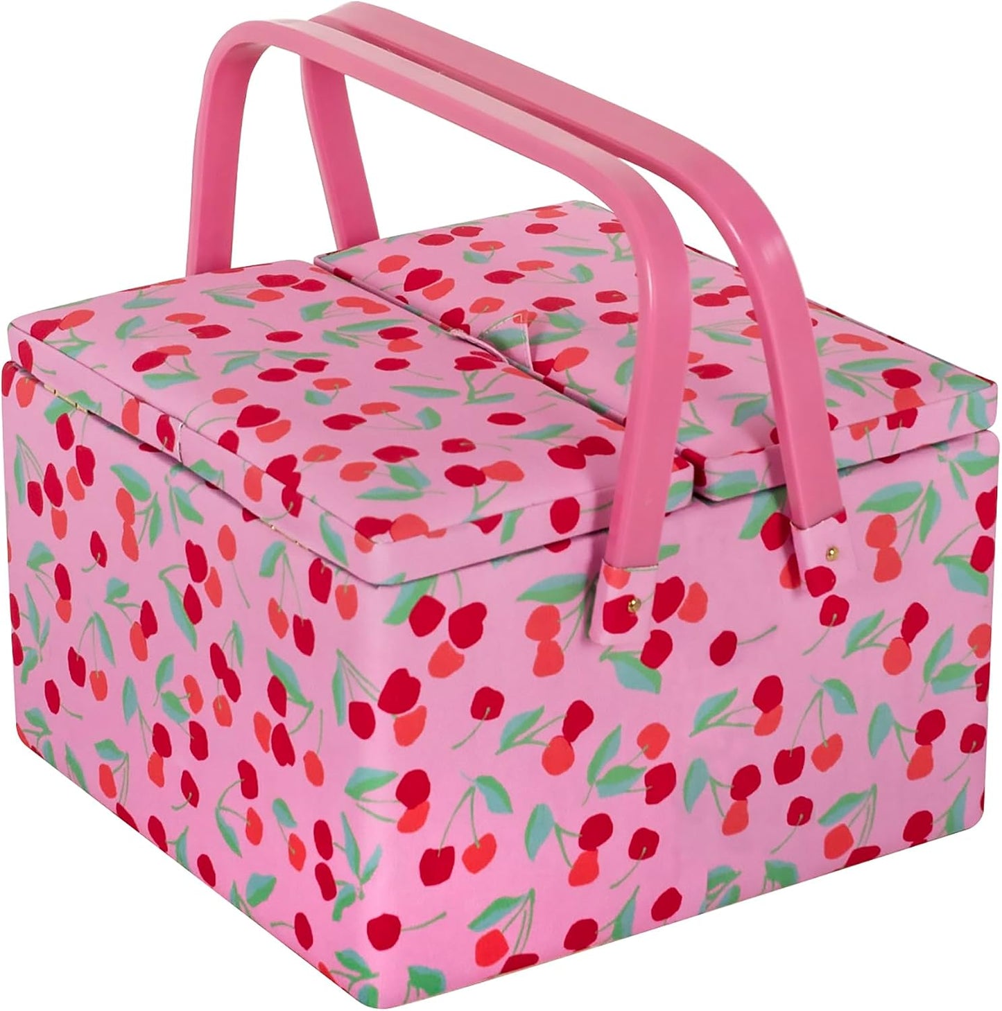  Hobby Gift Grande Boîte De Rangement à Double Couvercle Pour Couture, Passe-temps, Plateau Pour Accessoires, Poches Pour Coussin à épingles, Poignées En PVC, 25 X 25 X 17 Cm, Cerise