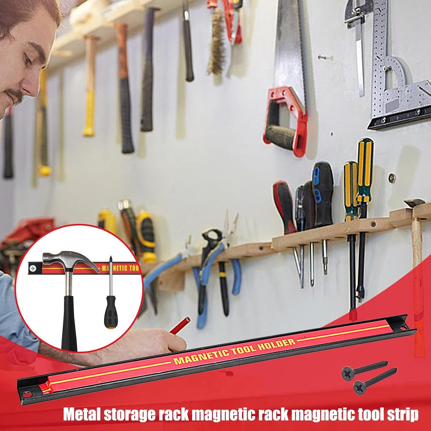  Barre à Outils Magnétique, Organisateur D'outils Magnétique - Porte-outils Mural De Grande Capacité - Organisateur D'outils Peu Encombrant Pour Atelier, Maison, Barre à Outils En Métal Pour Garage