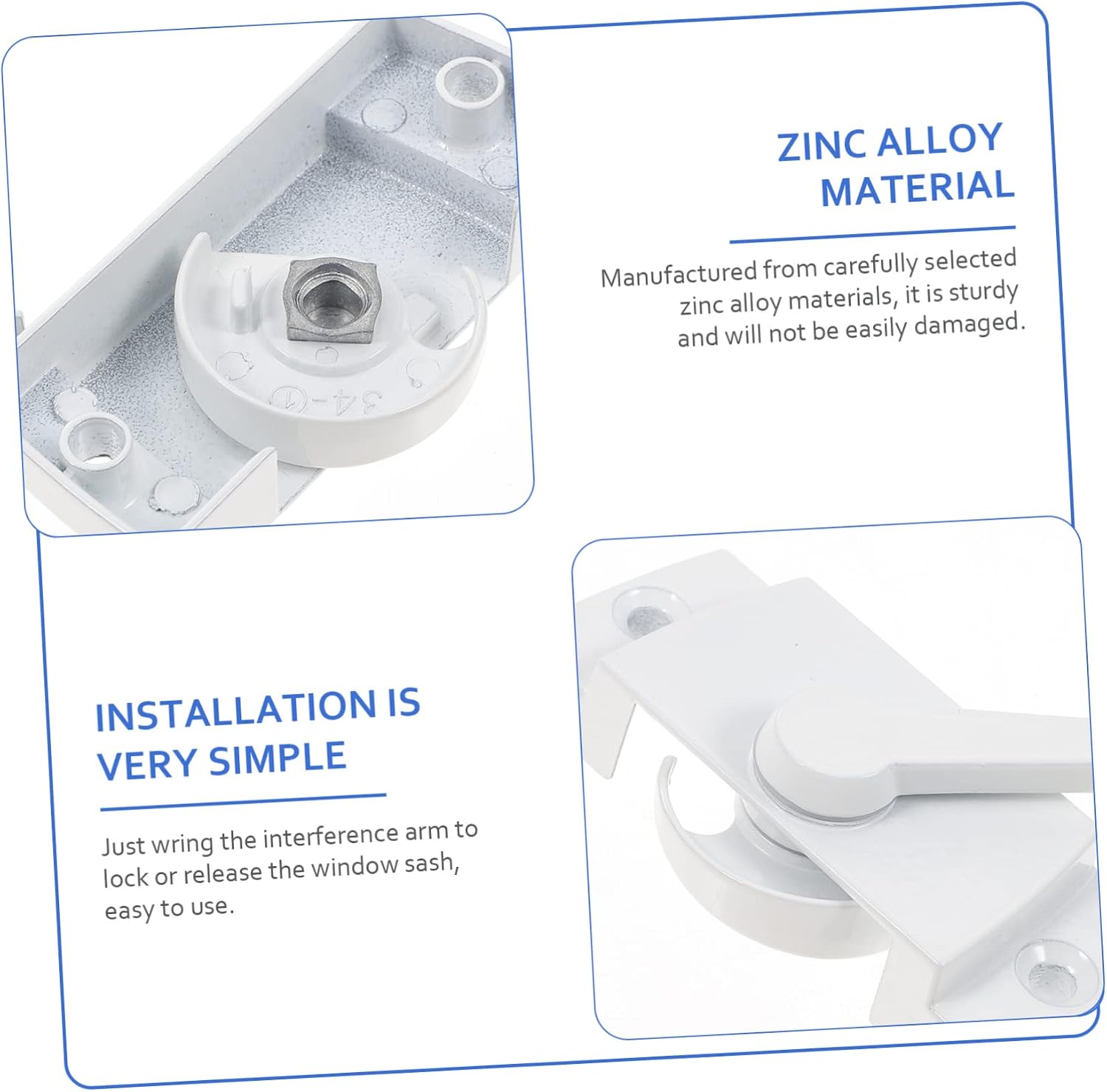  Jojofuny Verrous De Fenêtre En Alliage De Zinc Blanc 4pcs Pour Protection Vie Privée, Pièces De Rechange Robustes Et Flexibles Pour Fenêtres Coulissantes Usage Quotidien