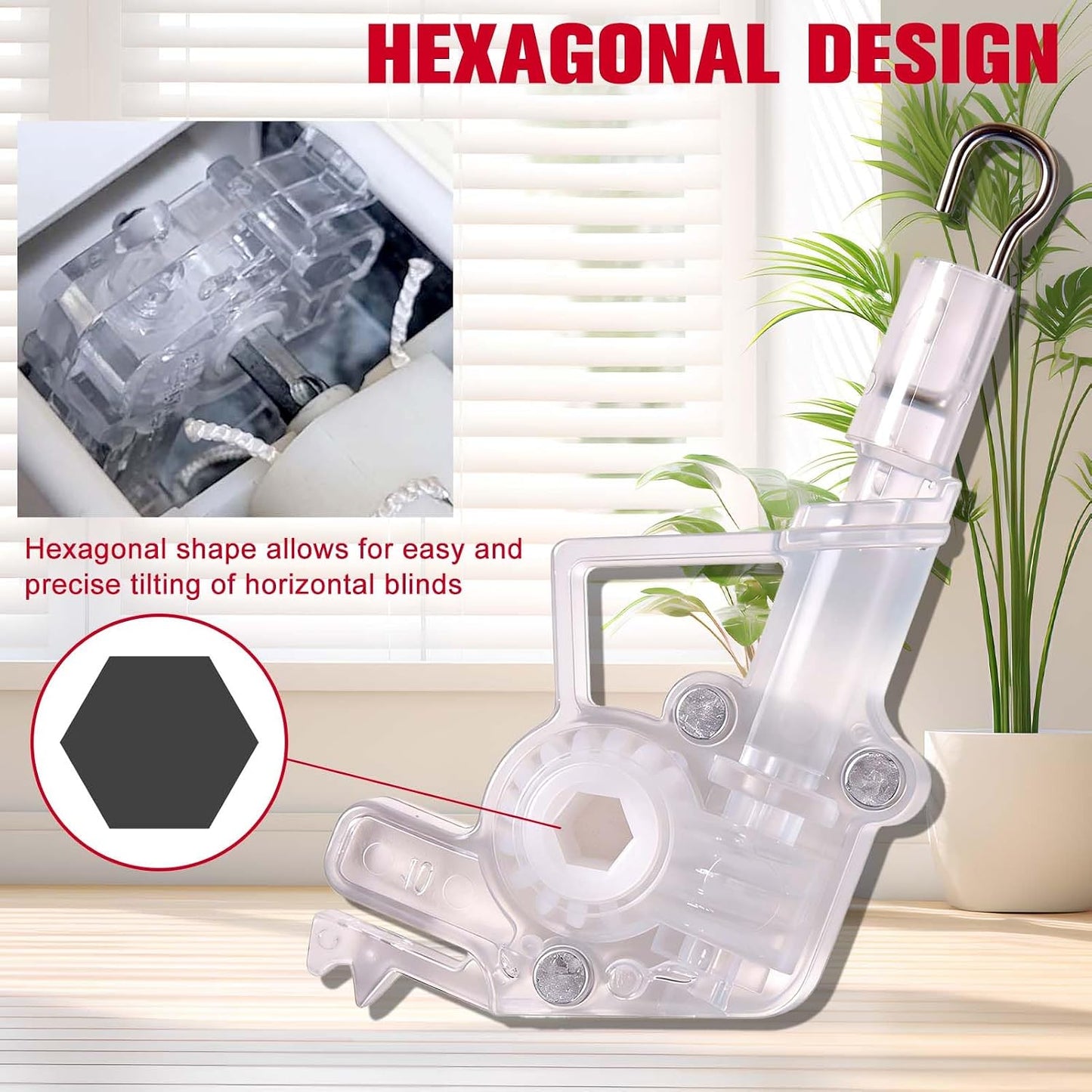  SPEEDWOX Lot De 2 Tiges D'inclinaison Robustes Pour Stores Horizontaux De 5 Cm (2") - Raccord à Crochet à Engrenage Hexagonal, Mécanisme D'inclinaison Transparent De Remplacement Pour Bois