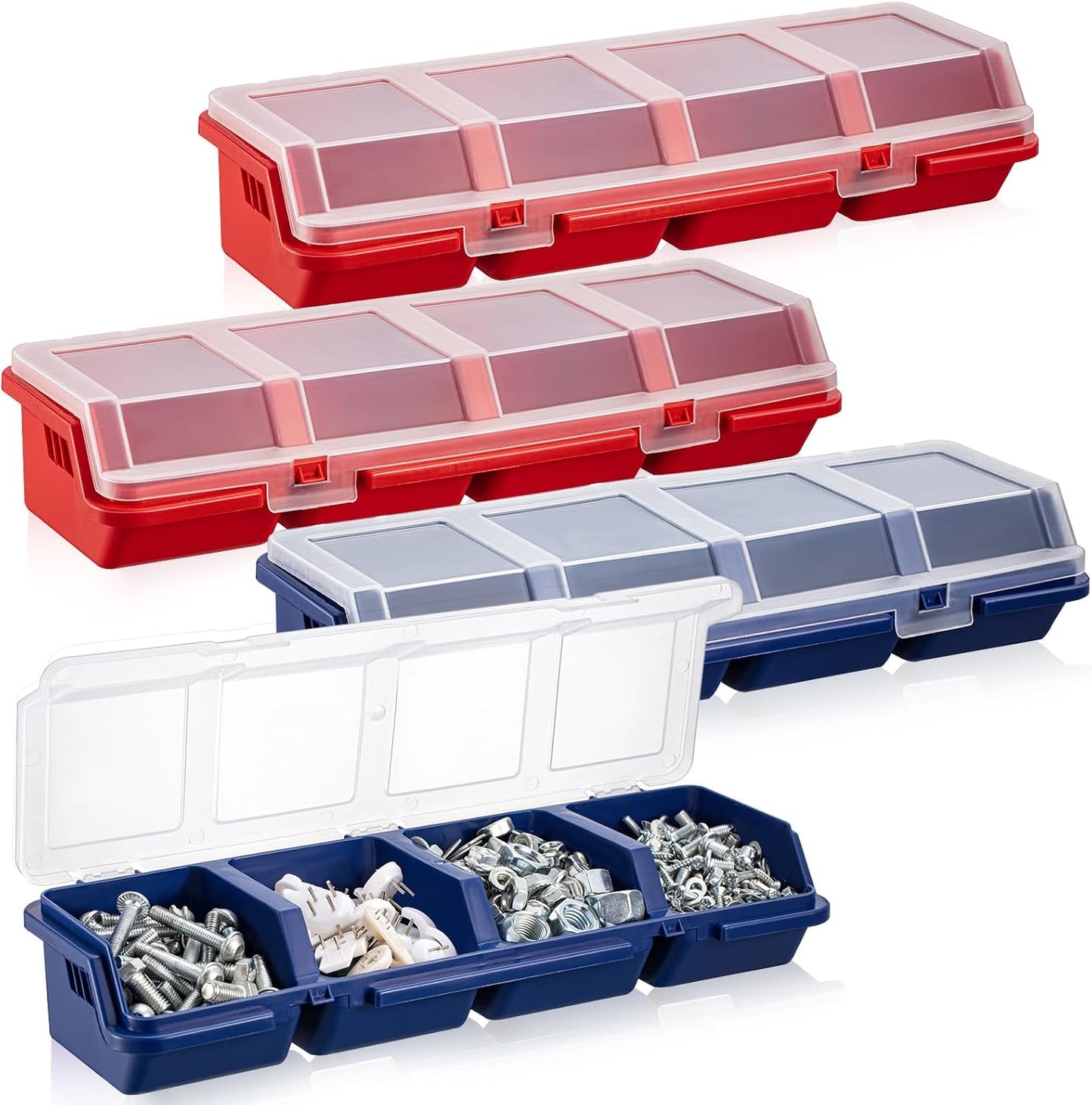  Hushee Lot De 4 Organiseurs De Vis Et Bacs De Rangement Avec Serrures - Boîte De Rangement En Plastique Avec Compartiment Pour Boulons - Boîtes De Rangement Divisées En Plastique Pour Garage, Outils,