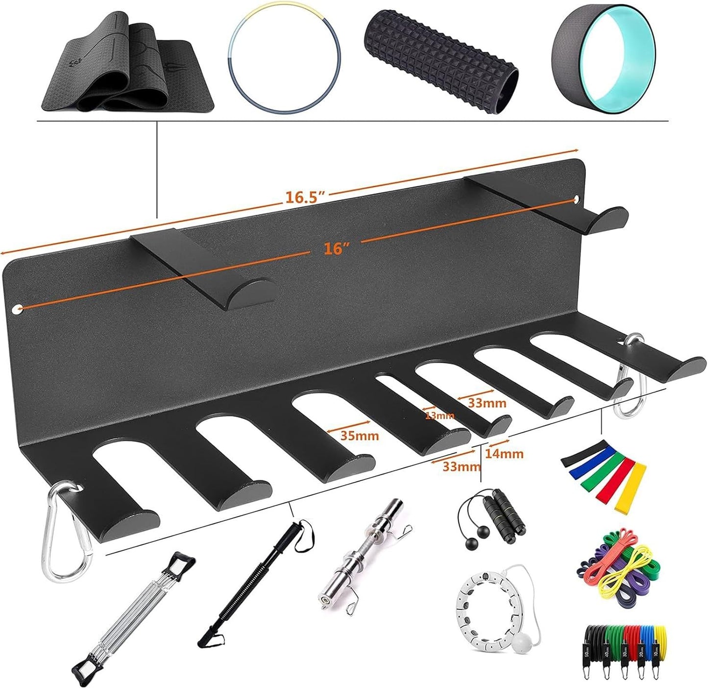  Rangement Mural De Salle De Sport, Organiseur D'équipement, étagère Montée Robuste De 11,4 Cm, Design Peu Encombrant, Système De Suspension Polyvalent Pour Entraînement à La Maison, Yoga, Entraînement