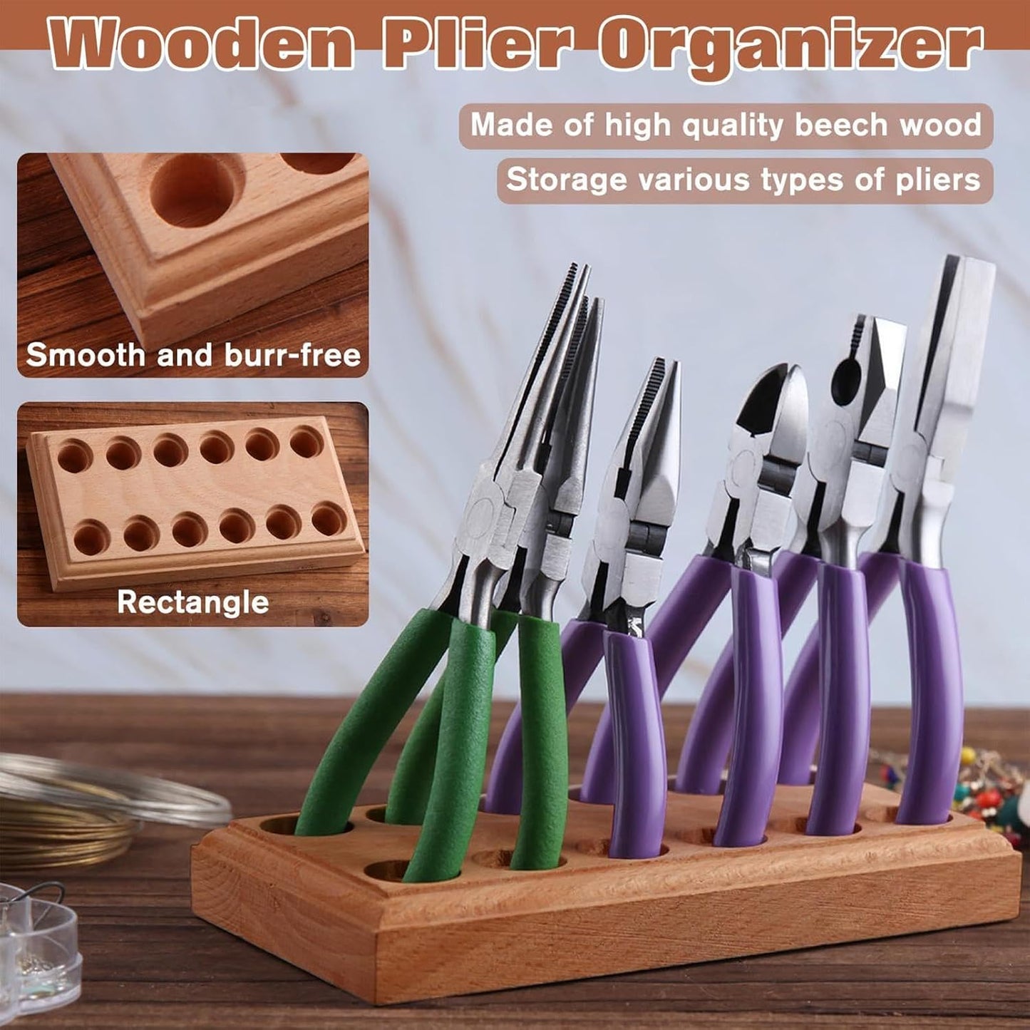  Range-Pinces,Plateau De Rangement En Bois Avec Fentes Multiples Pour Pinces | Organiseur Pour Outils De Perlage - Pour Garage, Établi, Armoire, Service Mécanicien, Travaux Construction