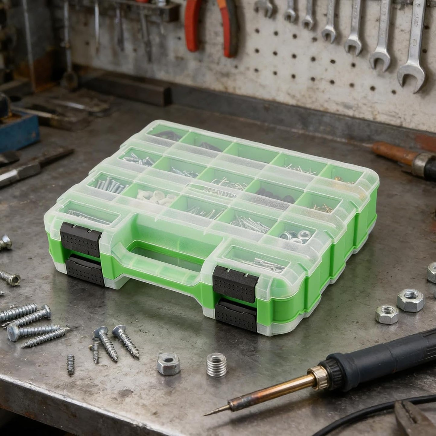 GENERIC Boîte à Outils – Boîte à Outils Portable à 34 Compartiments | Conteneur De Quincaillerie Avec Couvercle Transparent – Pour Garage, Maison, Atelier, Matériel De Quincaillerie à Ongles, écrous