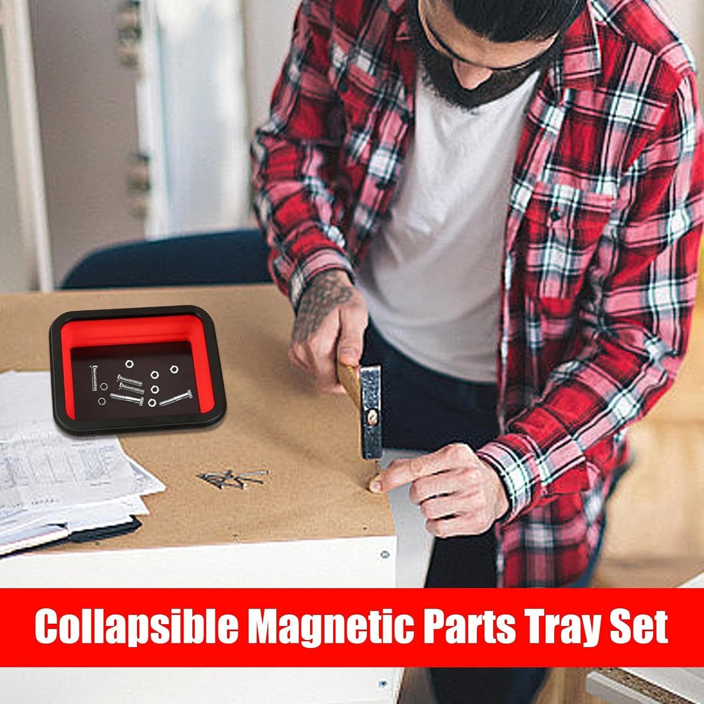  Pièces Magnétiques, Plateau Magnétique Pour Pièces Magnétiques, Plateau à Outils Pliable En Silicone, Boulons, Vis, Petits Bols Lourds En Silicone Polyvalents Avec Base Plateau Magnétique Pour Petites