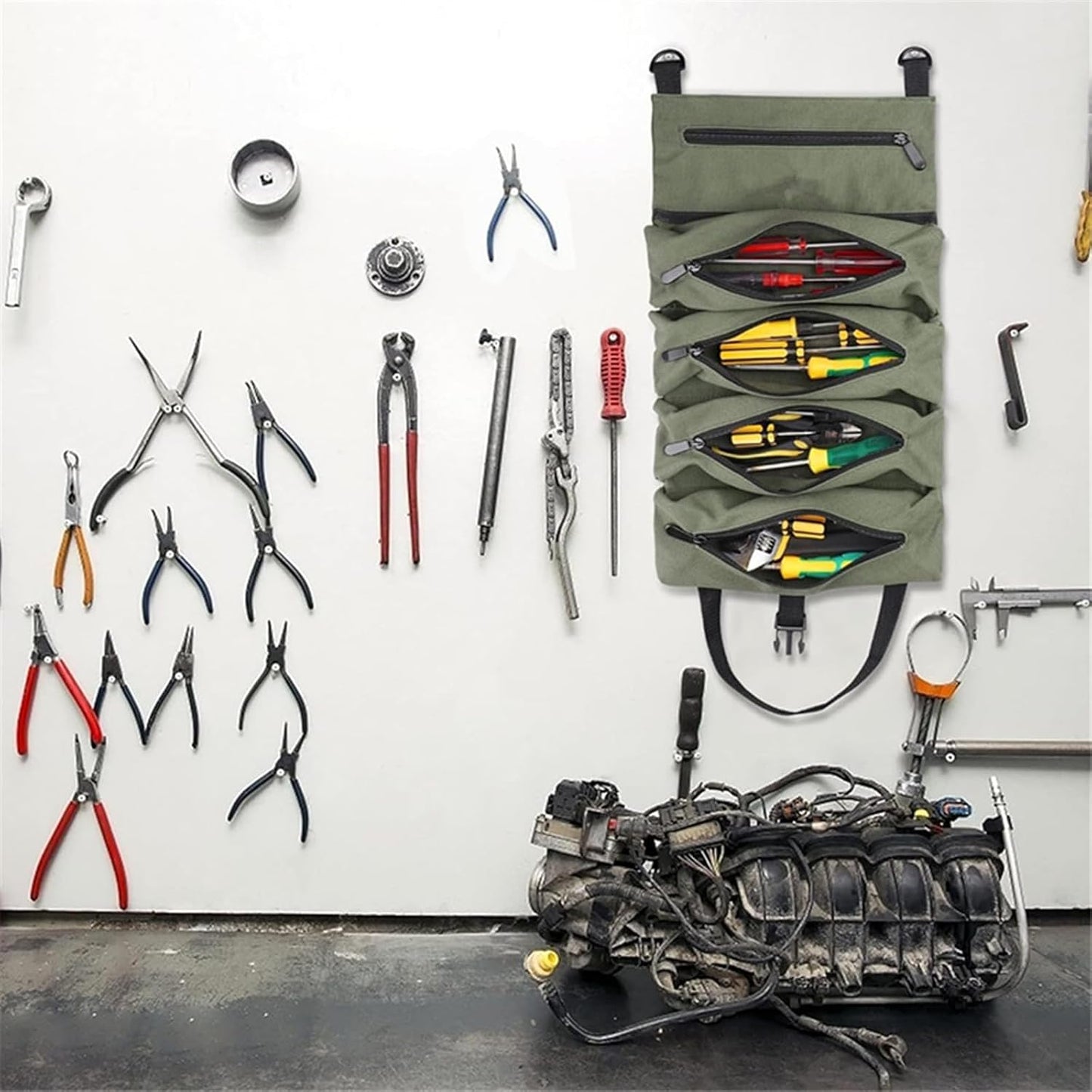  Sac à Outils Compact à Roulettes Pour Clés, Tournevis, Pinces, Résistant à L'eau Et à La Poussière, Excellent Pour Les Mécaniciens Et Les Bricoleurs En Toile