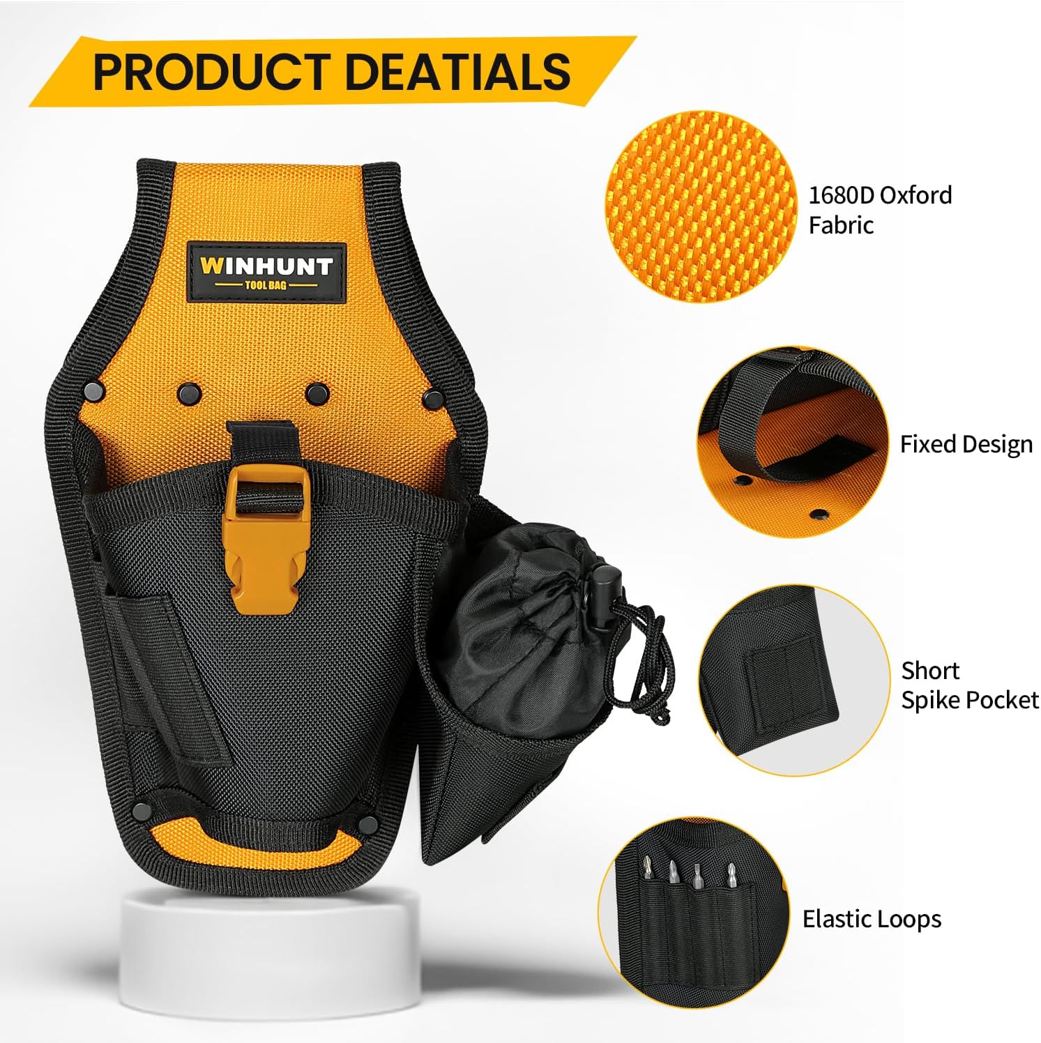  WINHUNT Ceinture Porte-outils Pour Perceuse, 30 X 17 X 6 Cm, Noir Et Jaune, Sac à Outils Robuste En Matériau 600D