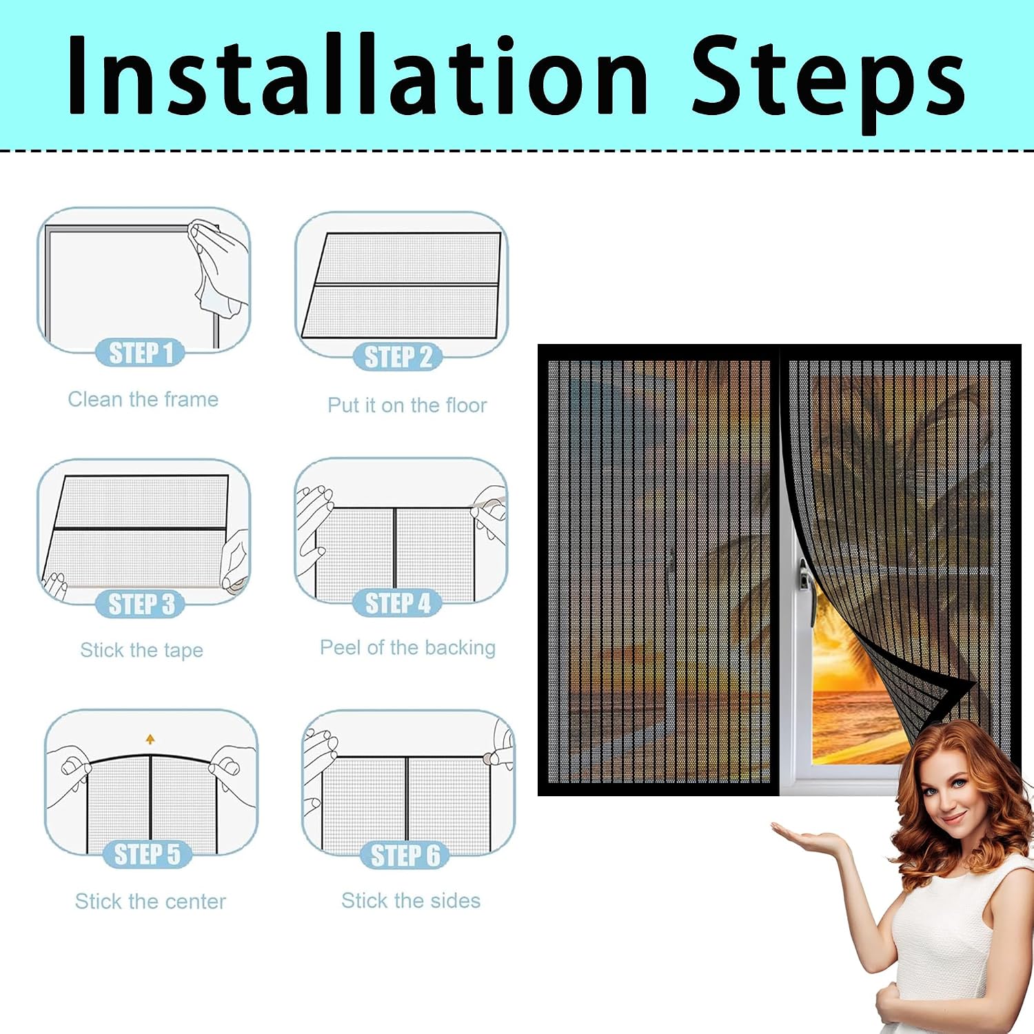  Magnetic Window Mosquito Net 126 X 204 Cm Magnetic Mosquito Net Without Tools Powerful Magnets For Window Doors Patio, Black