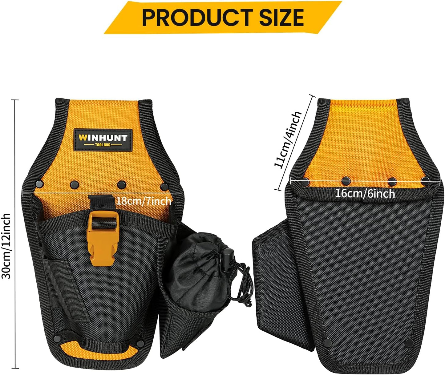  WINHUNT Ceinture Porte-outils Pour Perceuse, 30 X 17 X 6 Cm, Noir Et Jaune, Sac à Outils Robuste En Matériau 600D