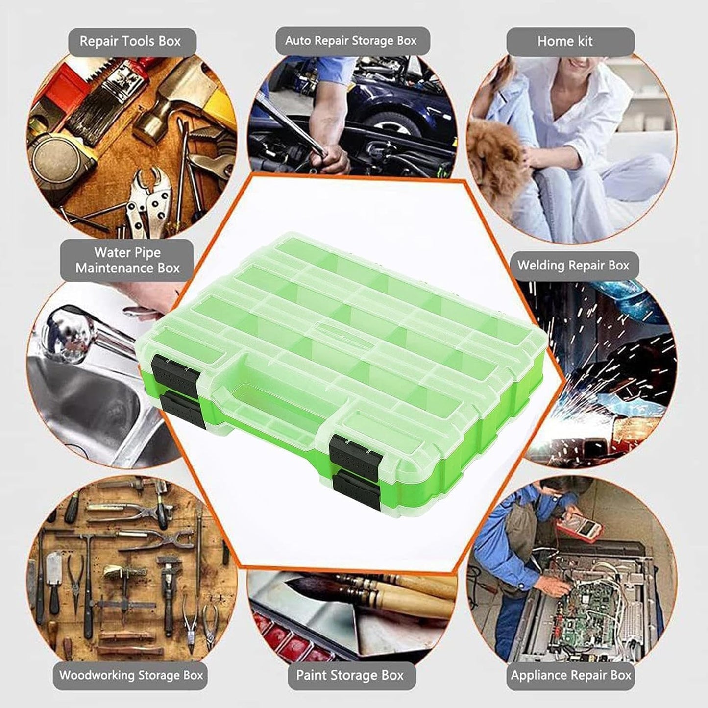 GENERIC Boîte à Outils – Boîte à Outils Portable à 34 Compartiments | Conteneur De Quincaillerie Avec Couvercle Transparent – Pour Garage, Maison, Atelier, Matériel De Quincaillerie à Ongles, écrous