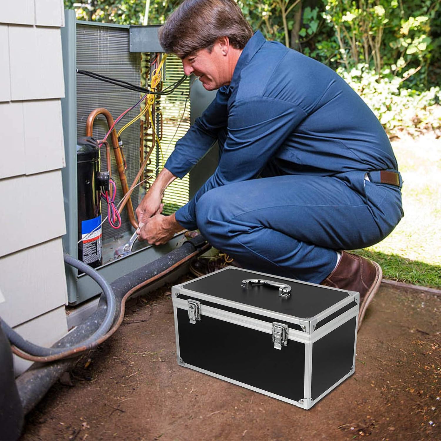  YARNOW Boîte à Outils Rangement Protection Des Outils Multifonction En Alliage D'aluminium Robuste Et Portable Noir Fermeture Flexible