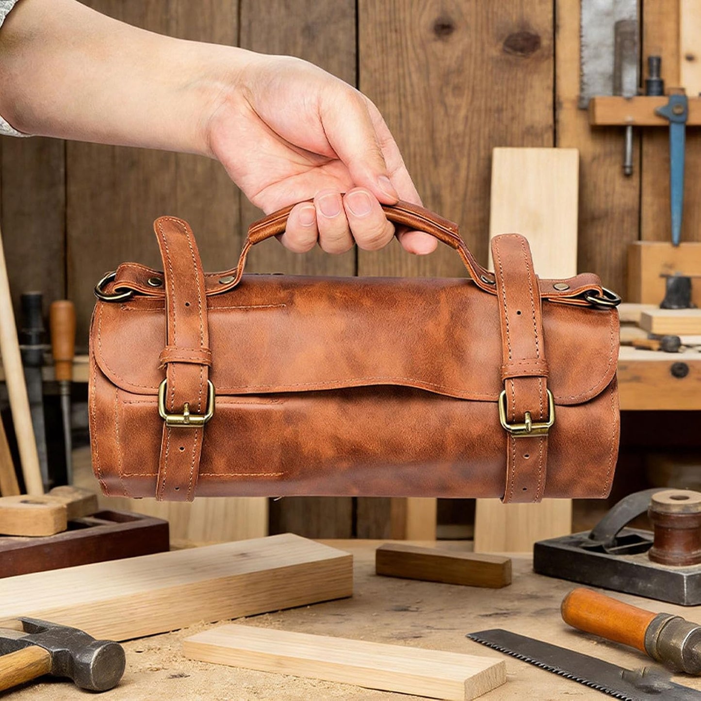  Porte-outils Professionnel à 10 Grilles En Cuir PU Robuste Idéal Pour Les Artisans Et Les Amateurs D'organisateurs D'outils D'artistes