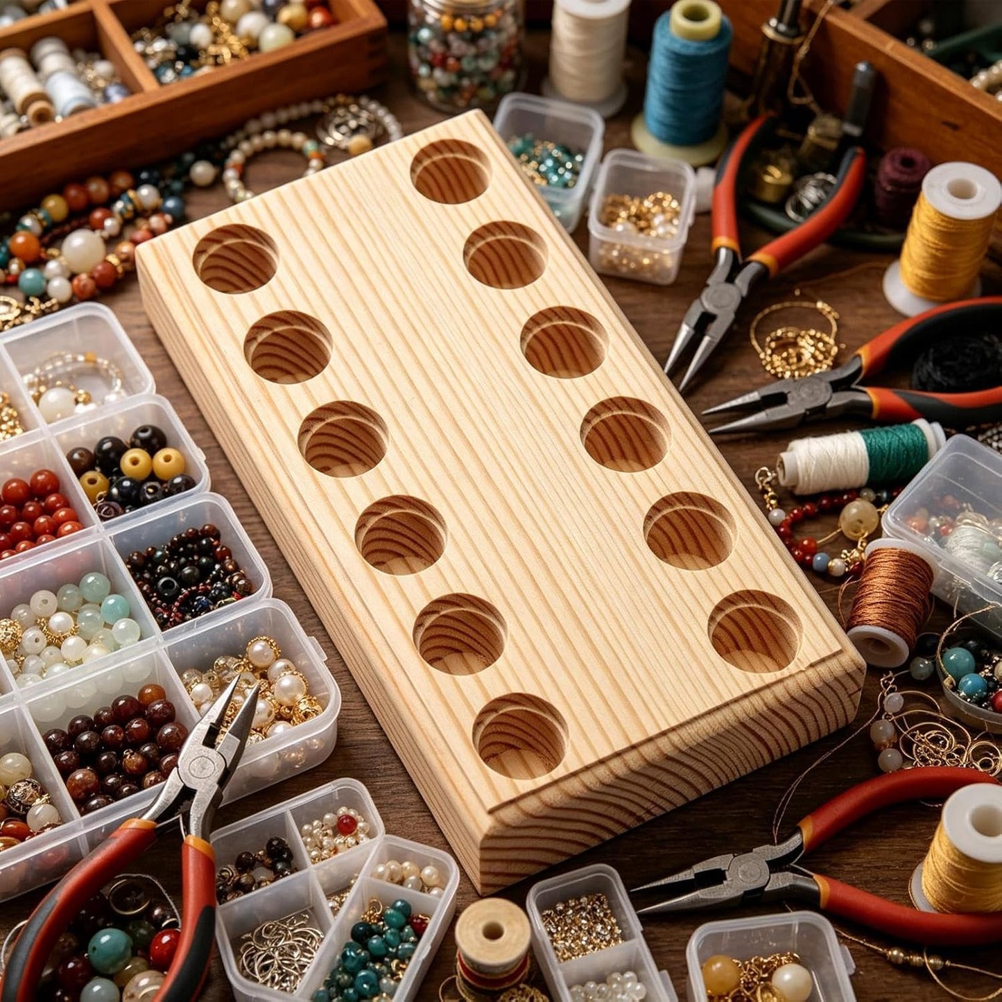  Range-Pinces,Plateau De Rangement En Bois Avec Fentes Multiples Pour Pinces | Organiseur Pour Outils De Perlage - Pour Garage, Établi, Armoire, Service Mécanicien, Travaux Construction