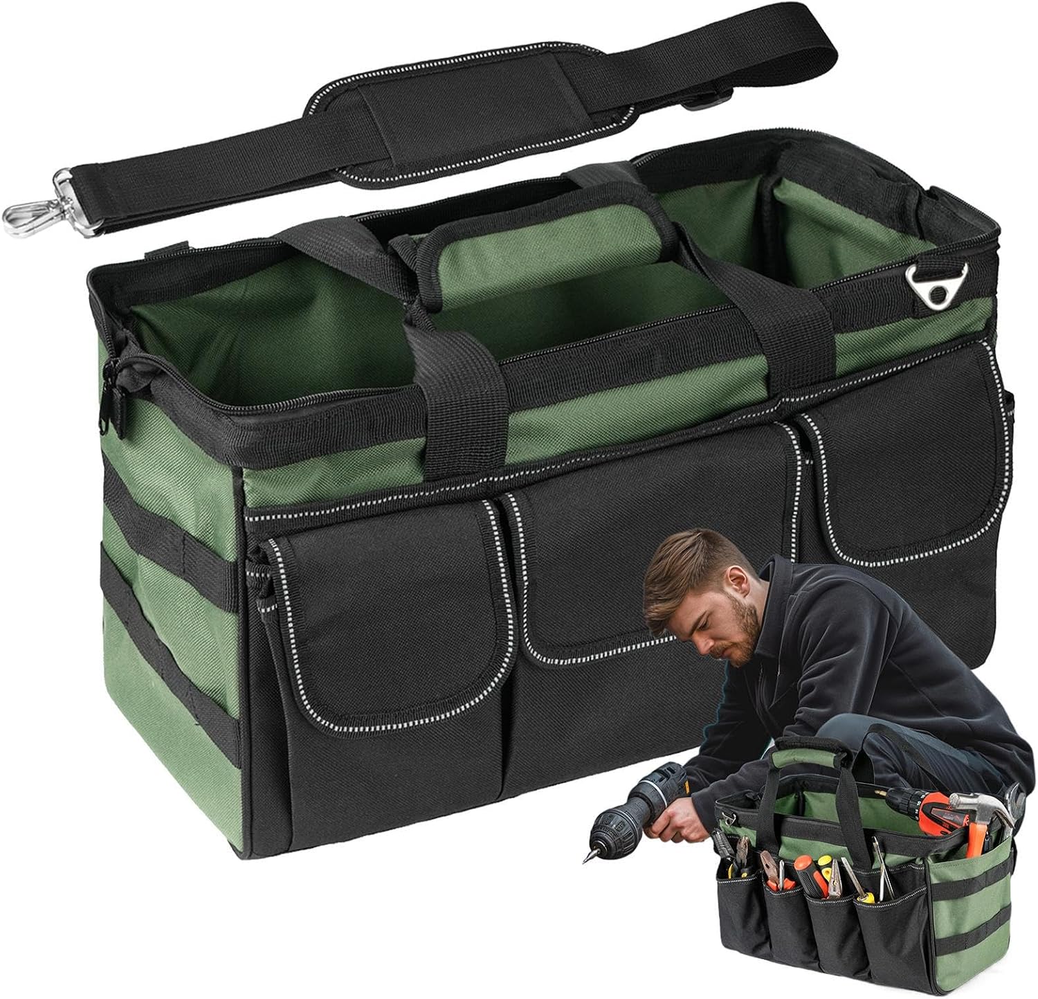 GENERIC Sac à Outils, Organiseur Portable En Tissu Oxford, Sac à Outils D'électricien à Large Ouverture, Pour Homme, Mécanicien, électricien, Charpentier, Garage, Réparation De Voyage, Tournevis, Clés, Forets