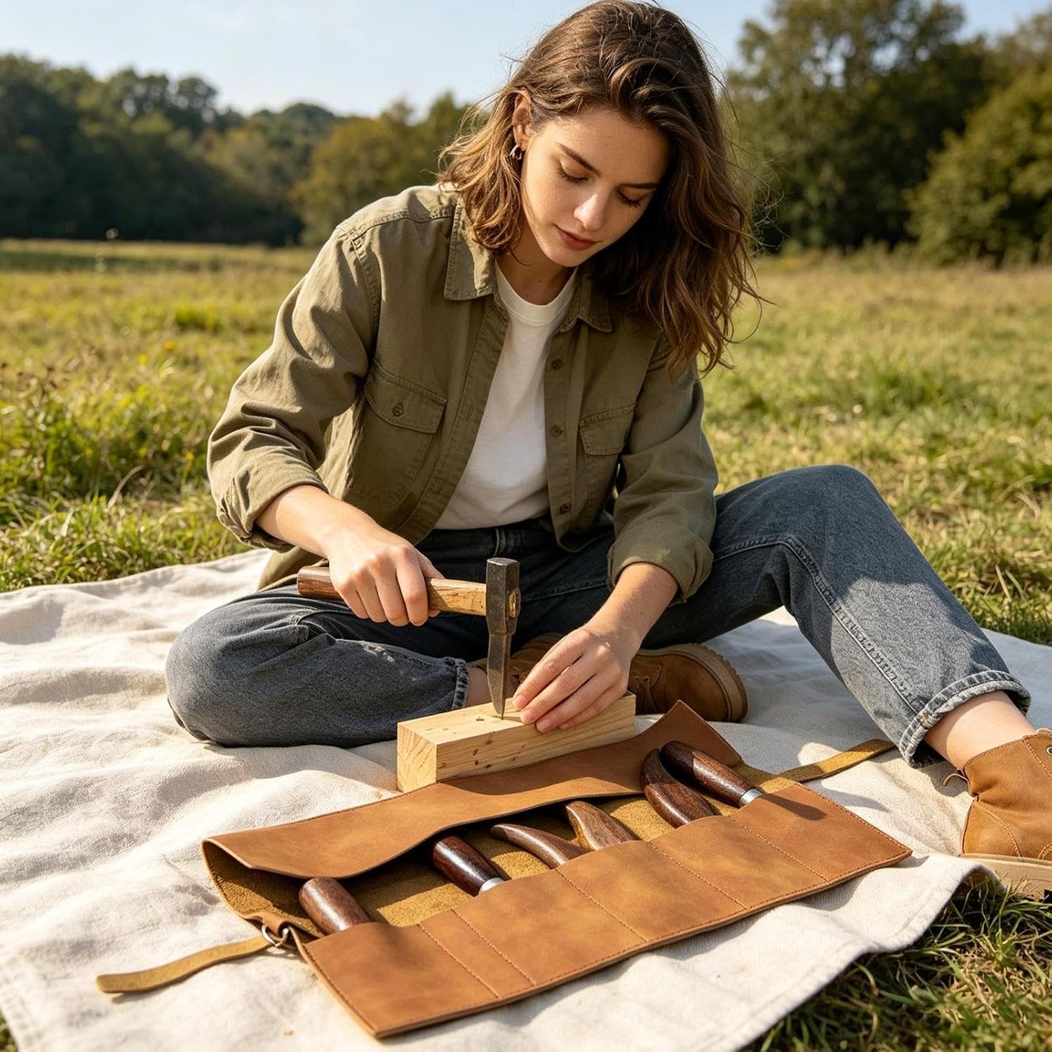 Genérico Rouleau Porte-outils En Cuir, Fait à La Main, 5 Compartiments, Rétro, Portable, Pour Chefs, Plombiers, électriciens, Charpentiers, Burins, Tournevis, Clés, Tournevis