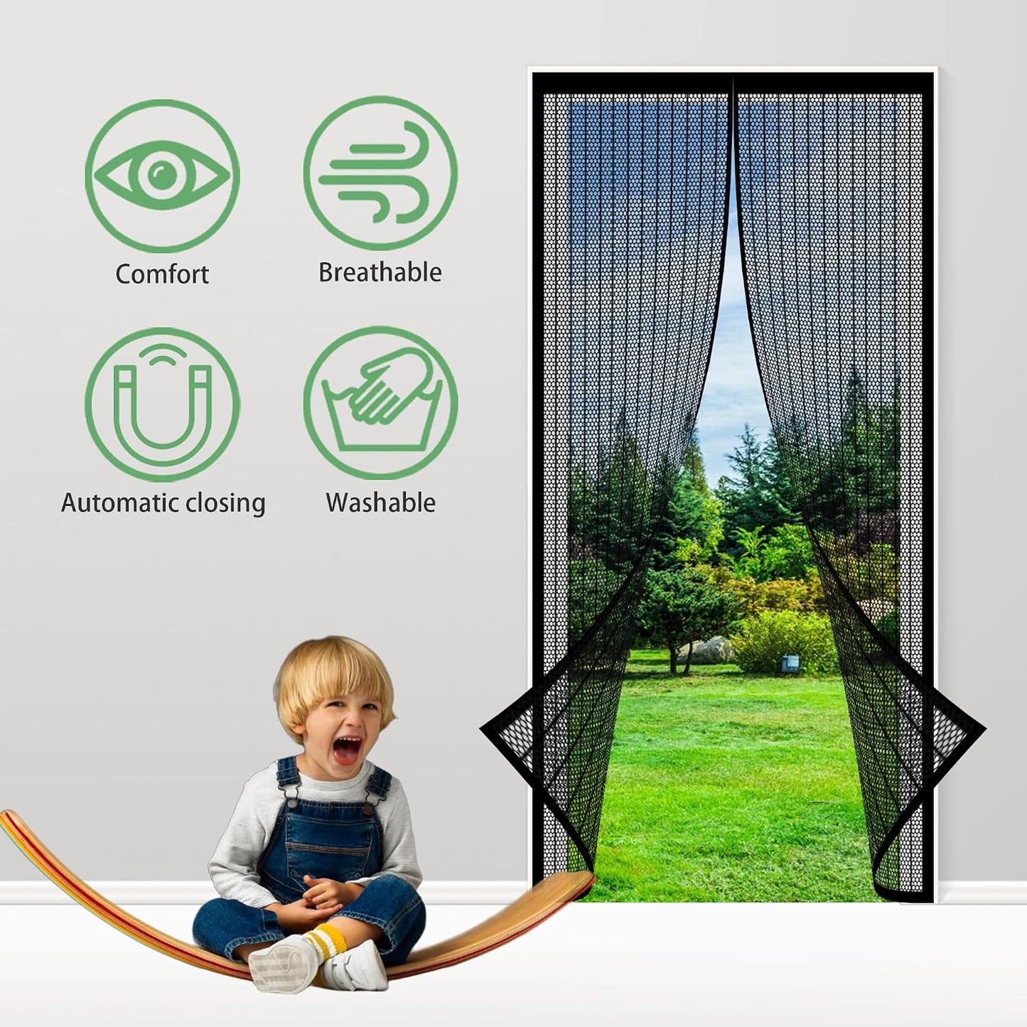  Mosquito Net Window 192 X 192 Cm Anti-Mosquito Door Curtain Automatic Closure Magnetic Seal For Balcony, Basement, Terrace Doors, Black