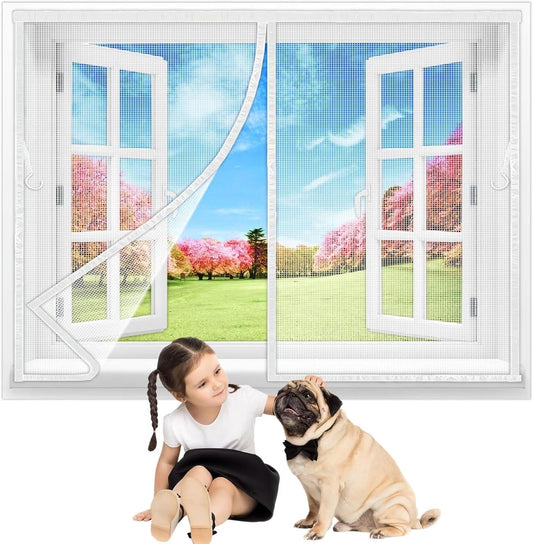  Magnetic Window Insect Screen 90 X 65 Cm, Durable Polyester Mesh Anti-Mosquito Window Curtain With Full Frame Magic Tape And Powerful White Magnets Upgraded Version